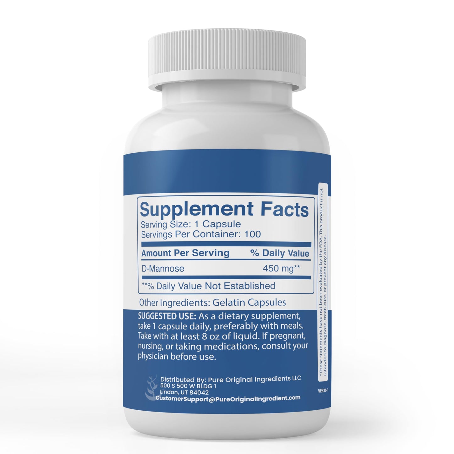 Pure Original Ingredients D-Mannose Capsule, 100 Capsules