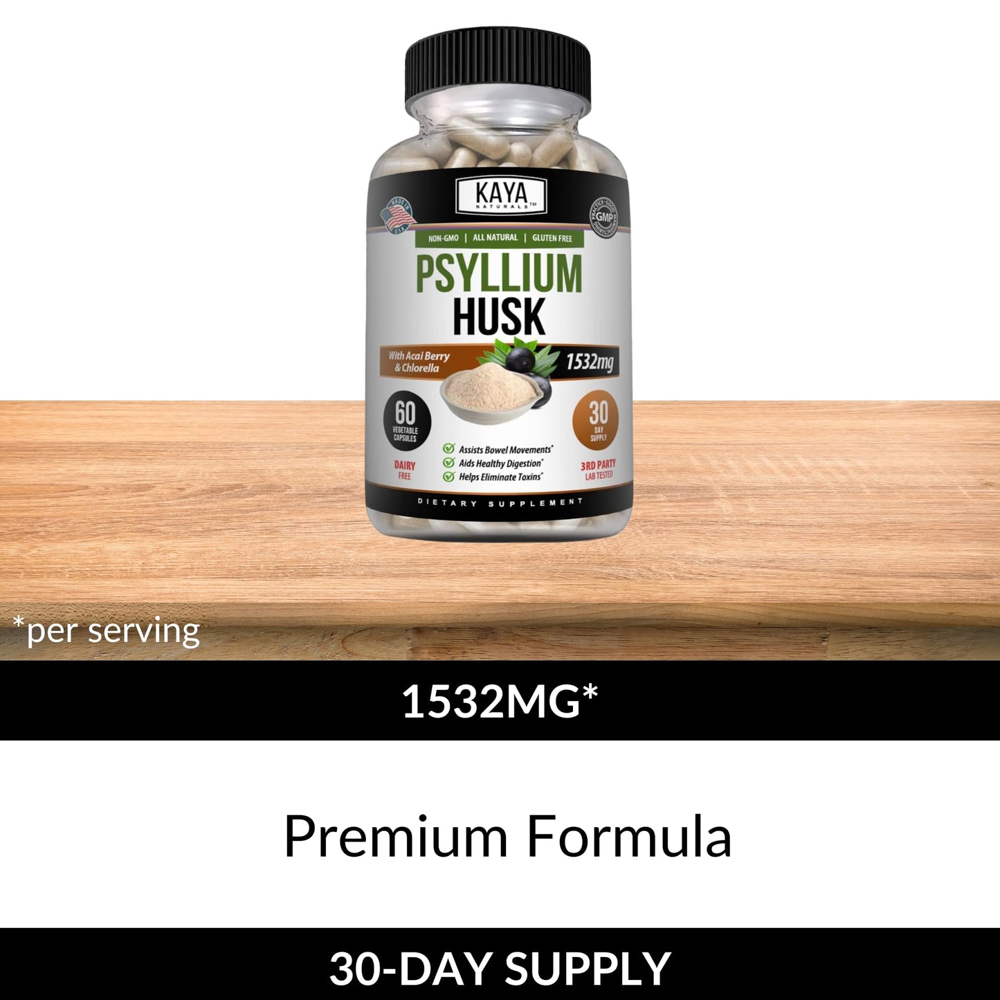 Kaya Naturals Psyllium Husk Capsules 120 Capsules