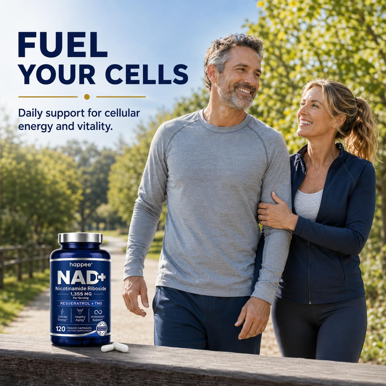 Happee NAD+ Nicotinamide Riboside Resveratrol Capsule, 120 Capsules