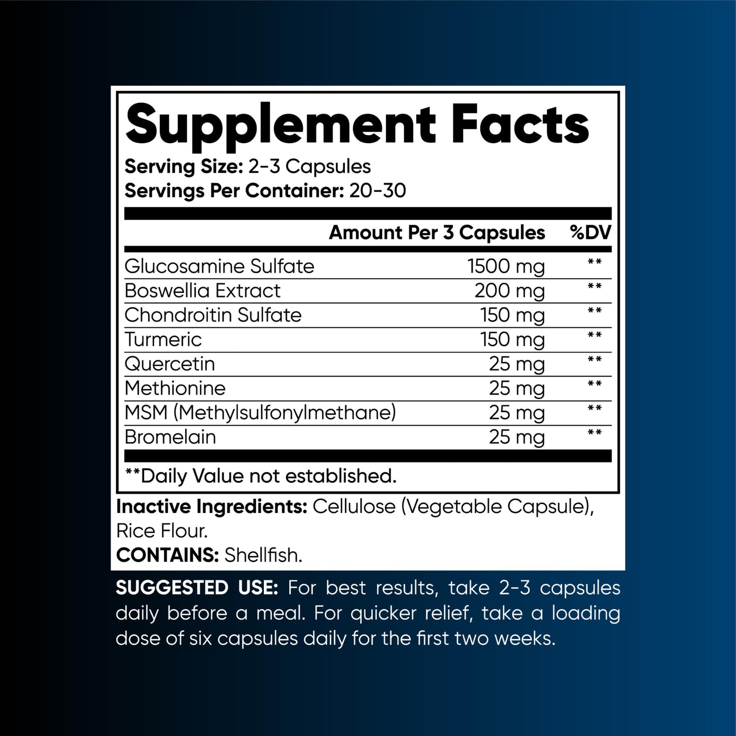 BLUE COLLAR NUTRITION Joint Support Supplement Extra Strength with Glucosamine Chondroitin, MSM, Turmeric, & More 60 Capsules