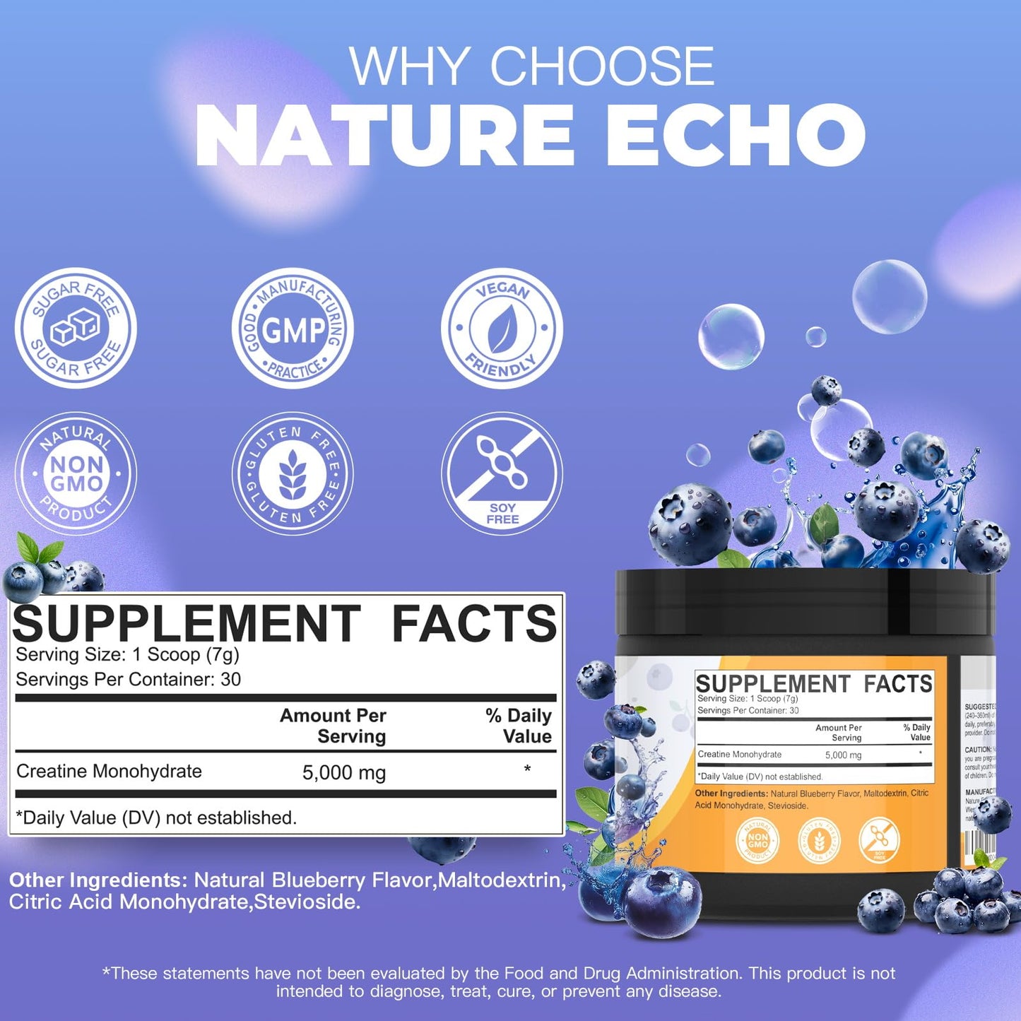 Nature Echo Creatine Monohydrate Powder 7.4 Ounce