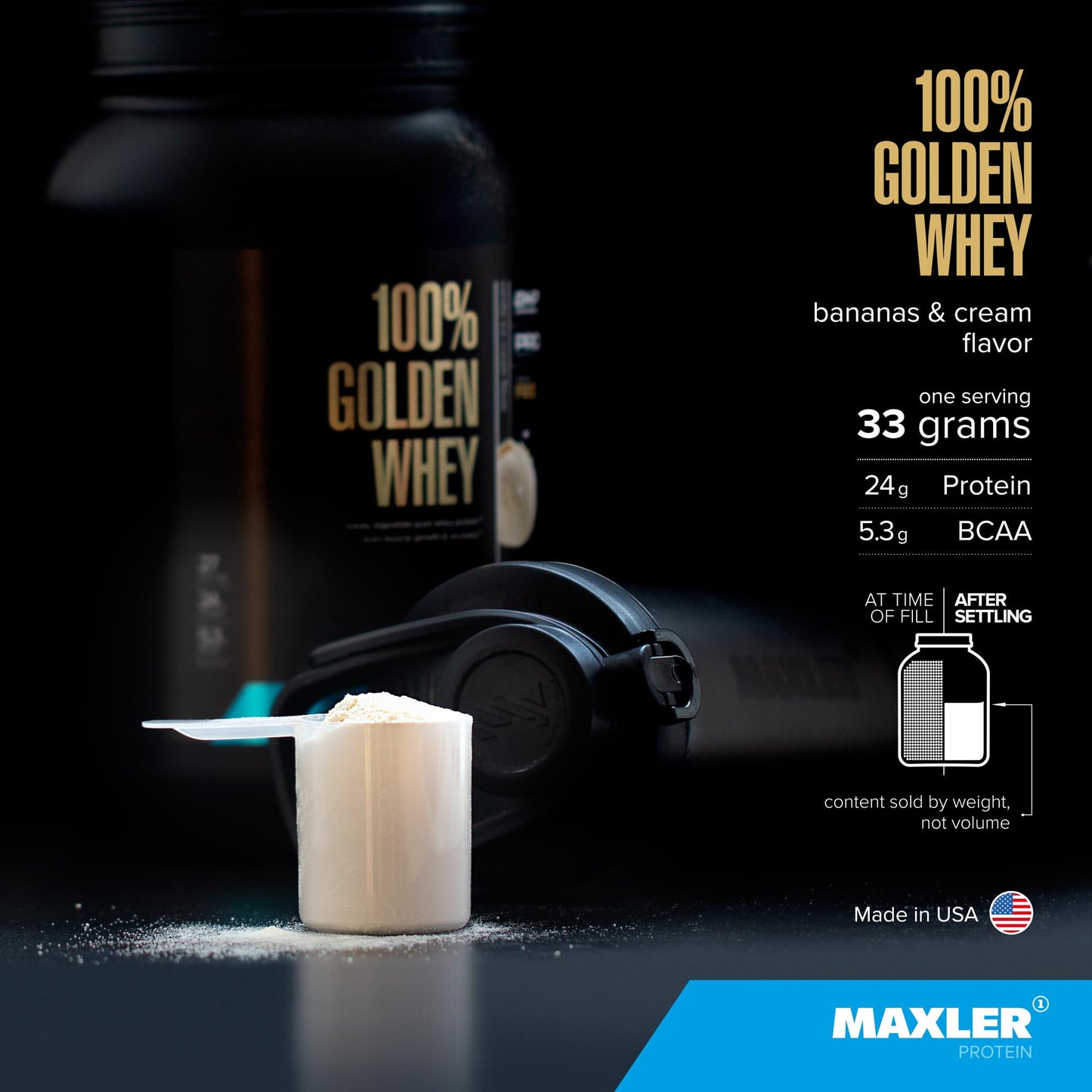 Maxler 100% Golden Whey Protein Powder Blueberry Muffin and Bananas & Cream Bundle, 64