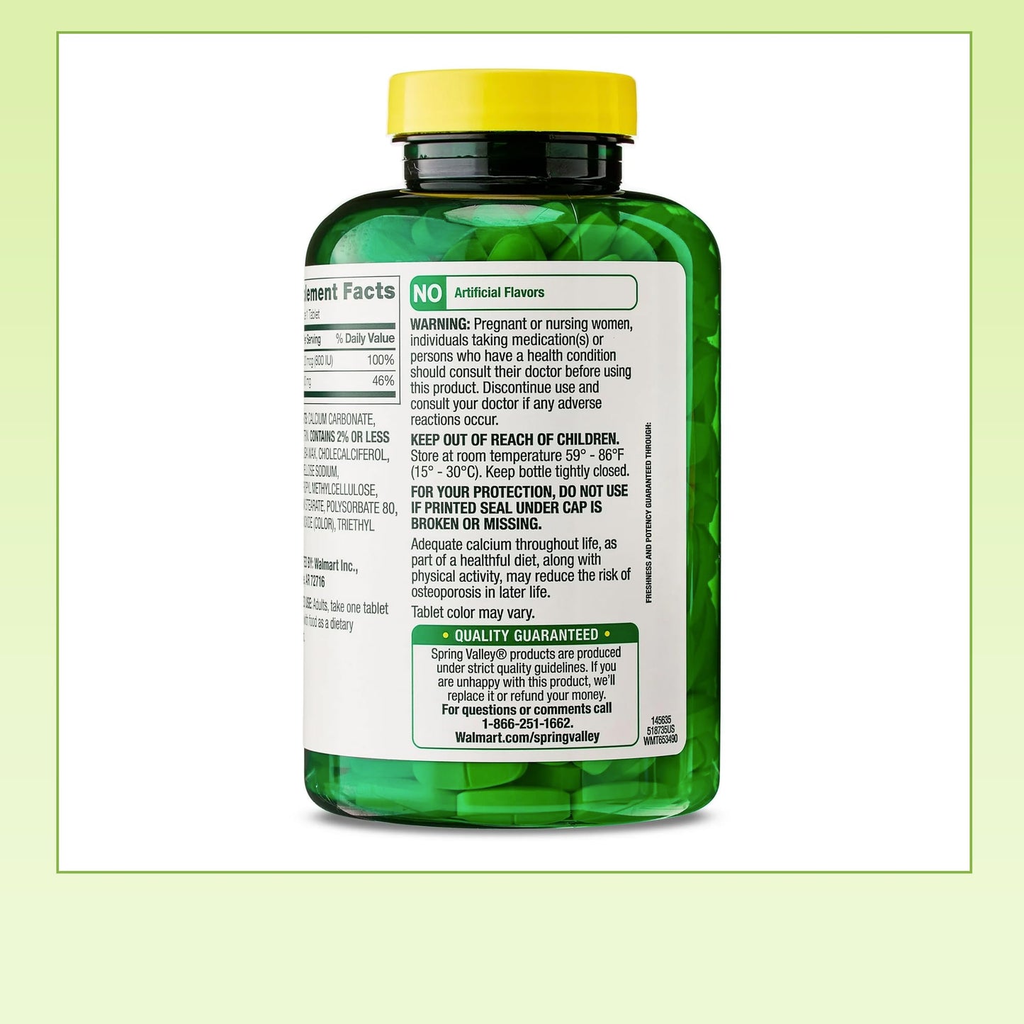 Generic Spring Valley Calcium Plus Vitamin D Tablets Dietary Supplement, Calcium 600 mg, Vitamin D 20 mcg, 250 Count