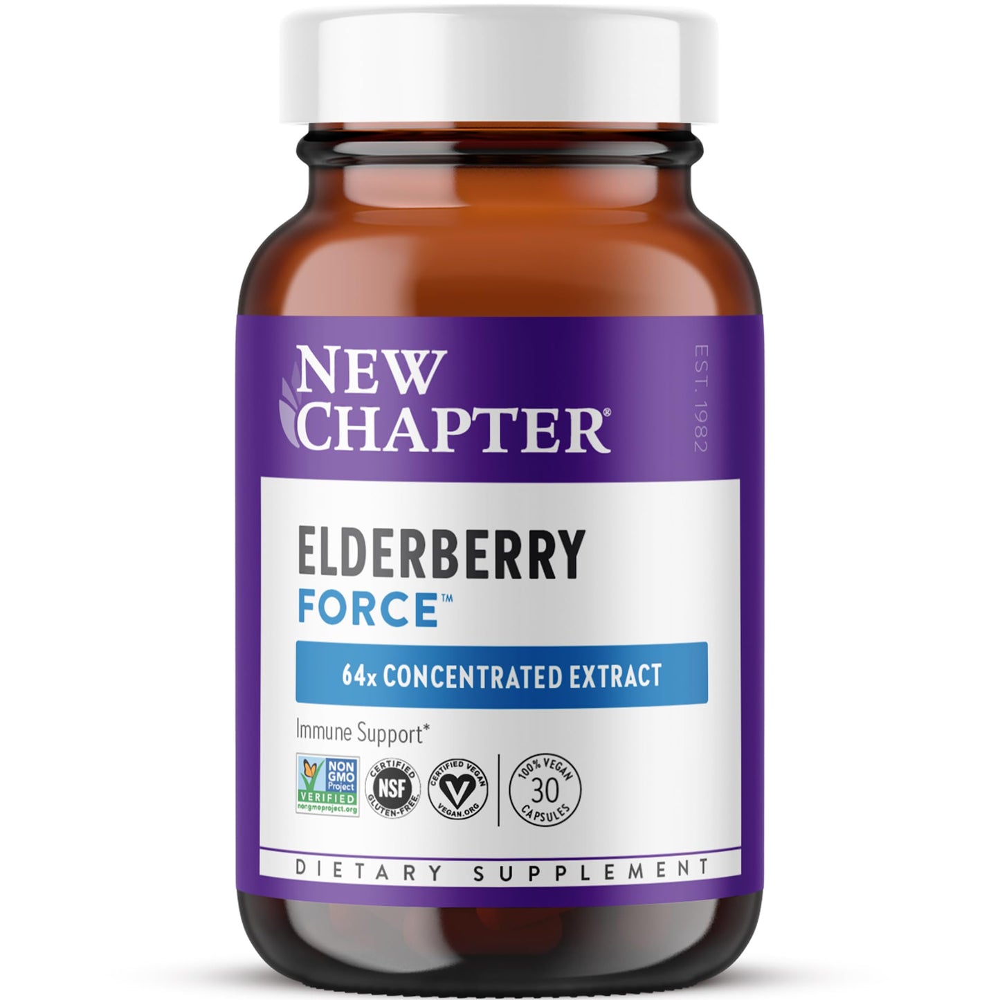 New Chapter Vegan Elderberry Capsules with 64x Concentrated Black Elderberry + Black Currant for Comprehensive Immune Support, 30 Count Capsules
