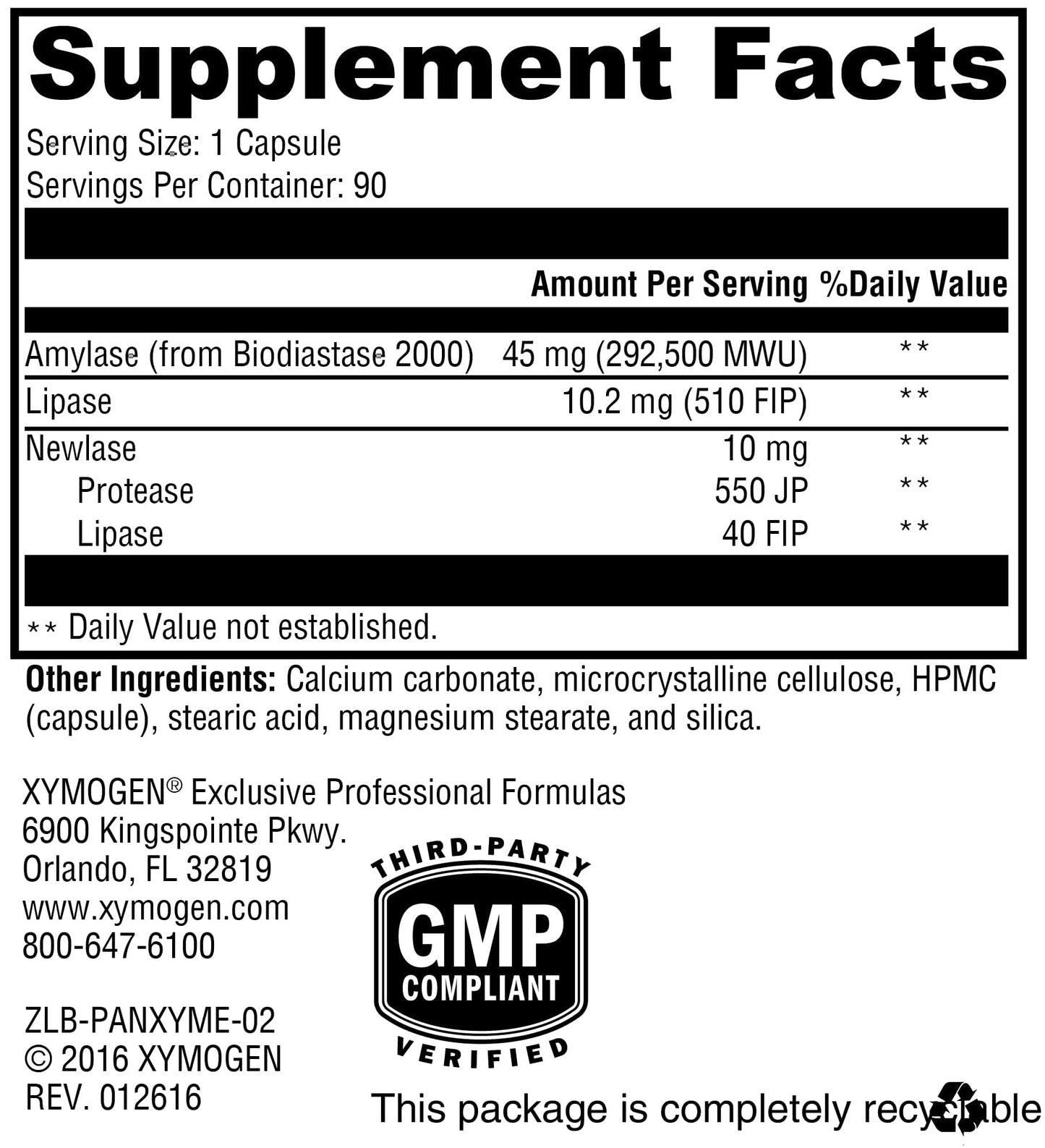 XYMOGEN PanXyme pH Capsules 90 Count