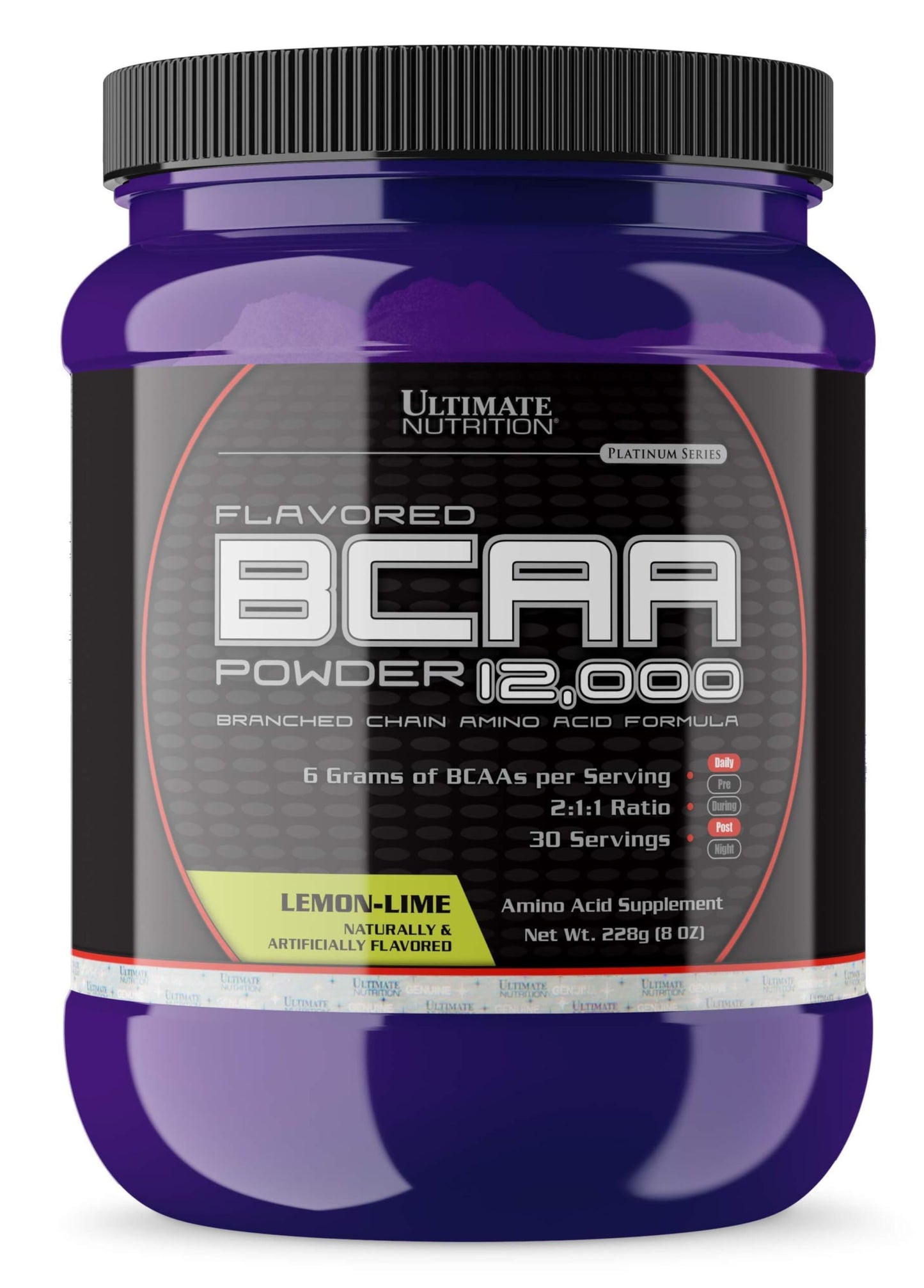 Ultimate Nutrition BCAA Powder - Caffeine Free with 3g Leucine, 1.5g Valine, 1.5g Isoleucine, Lemon Lime Flavor, 8 oz