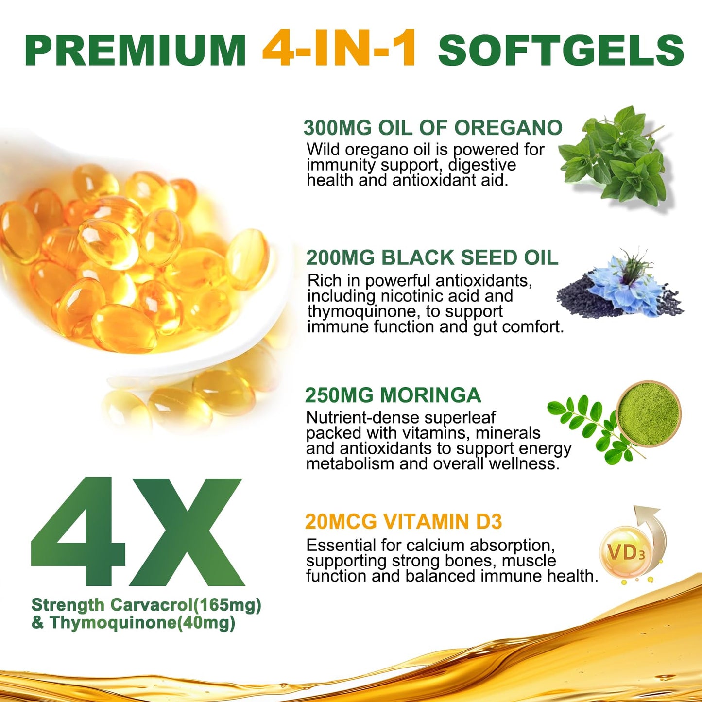 Obill NuTrance Oil of Oregano with Black Seed Oil Organic Softgels, 300 Softgels