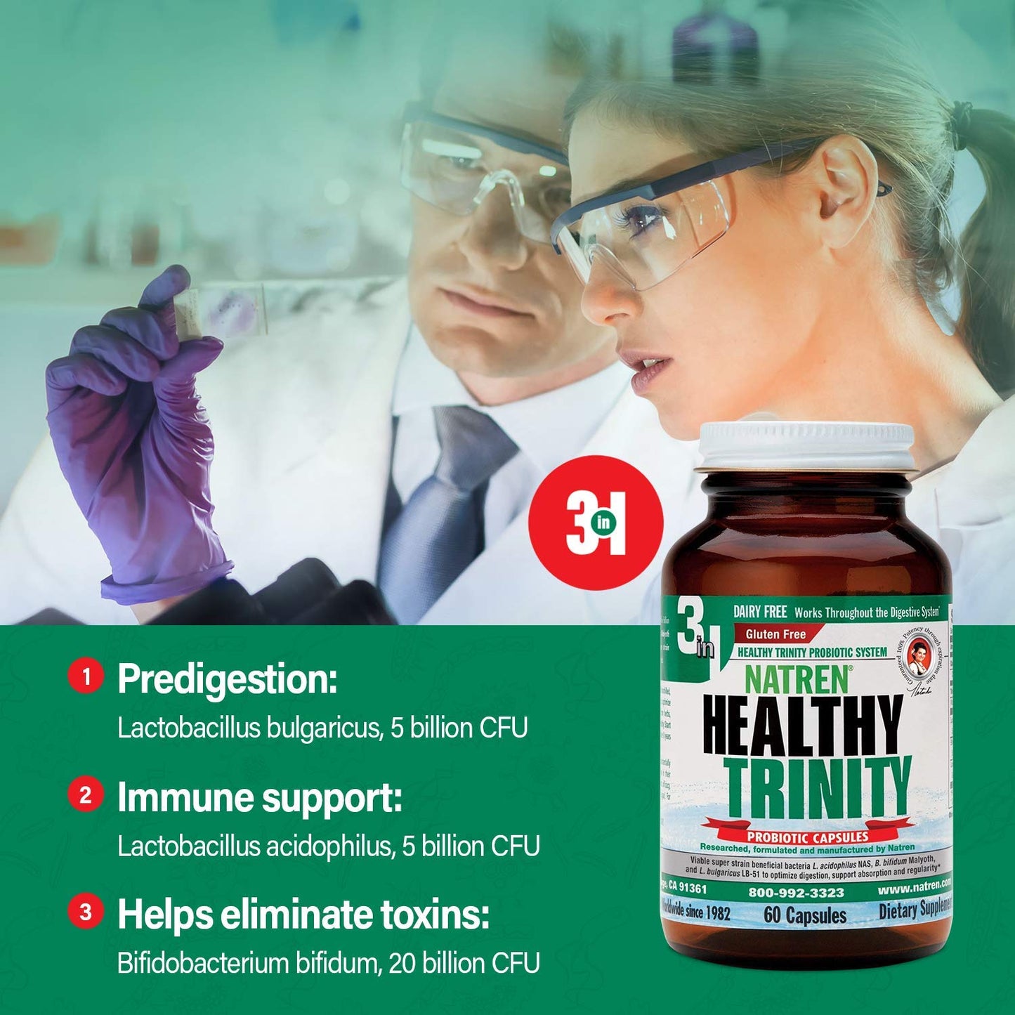 Natren Healthy Trinity Probiotics Supplement Capsules 60 Count