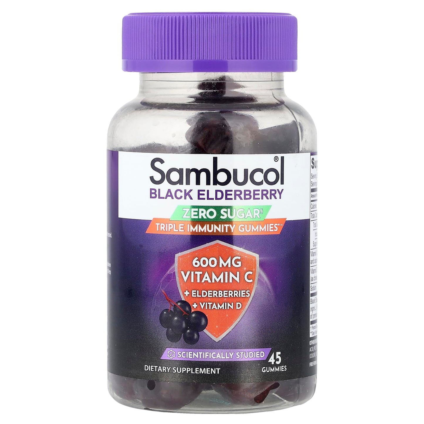 Sambucol Black Elderberry Zero Sugar Triple Immunity Gummies, 45 Gummies