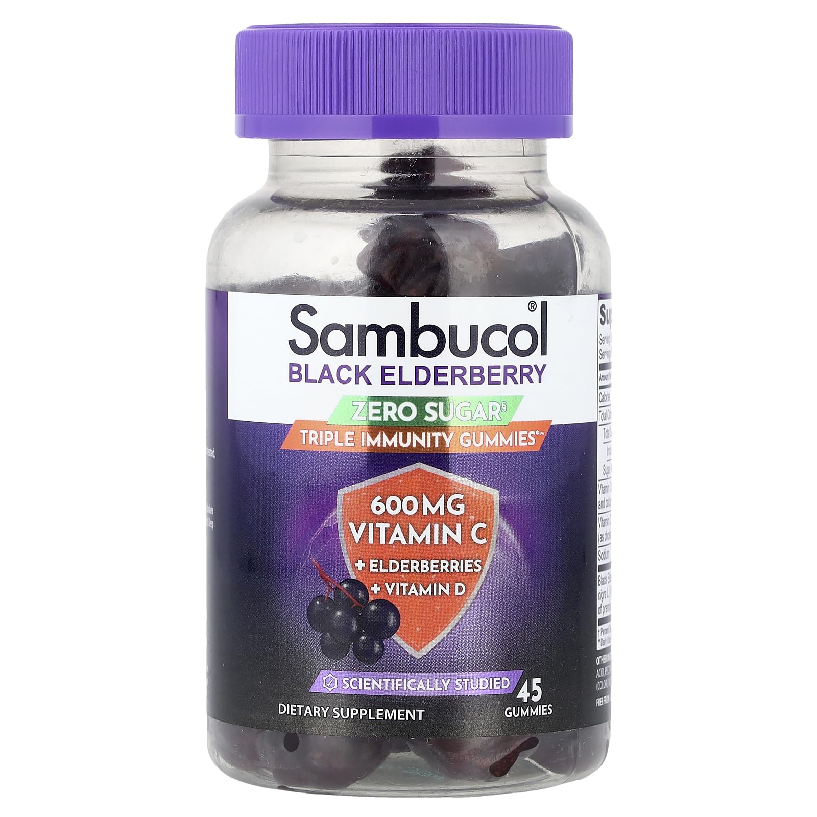 Sambucol Black Elderberry Zero Sugar Triple Immunity Gummies, 45 Gummies