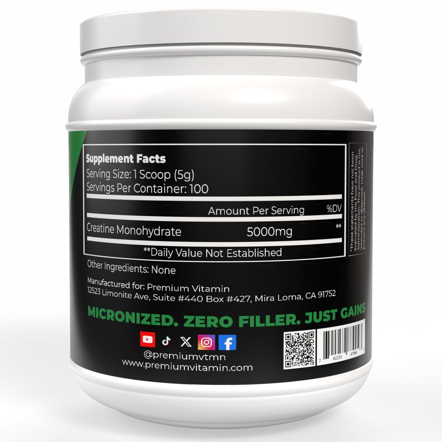 Premium Vitamin Creatine Monohydrate Powder 1.1 lb