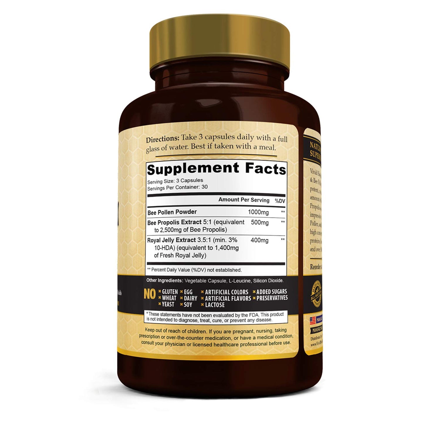 Vivid Health Nutrition High Potency Royal Jelly and Bee Pollen Capsules, 90 Count