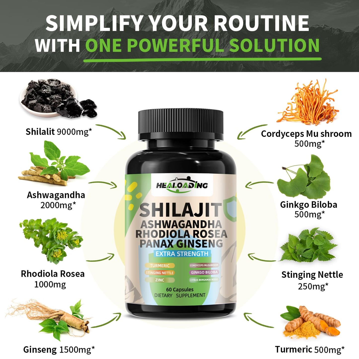 HEALOADING Himalayan Shilajit Capsules, 60 Count