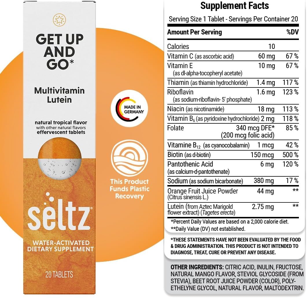 Seltz Multivitamin Drink Tablets Effervescent Lutein with Daily Energy, 120 Tablets