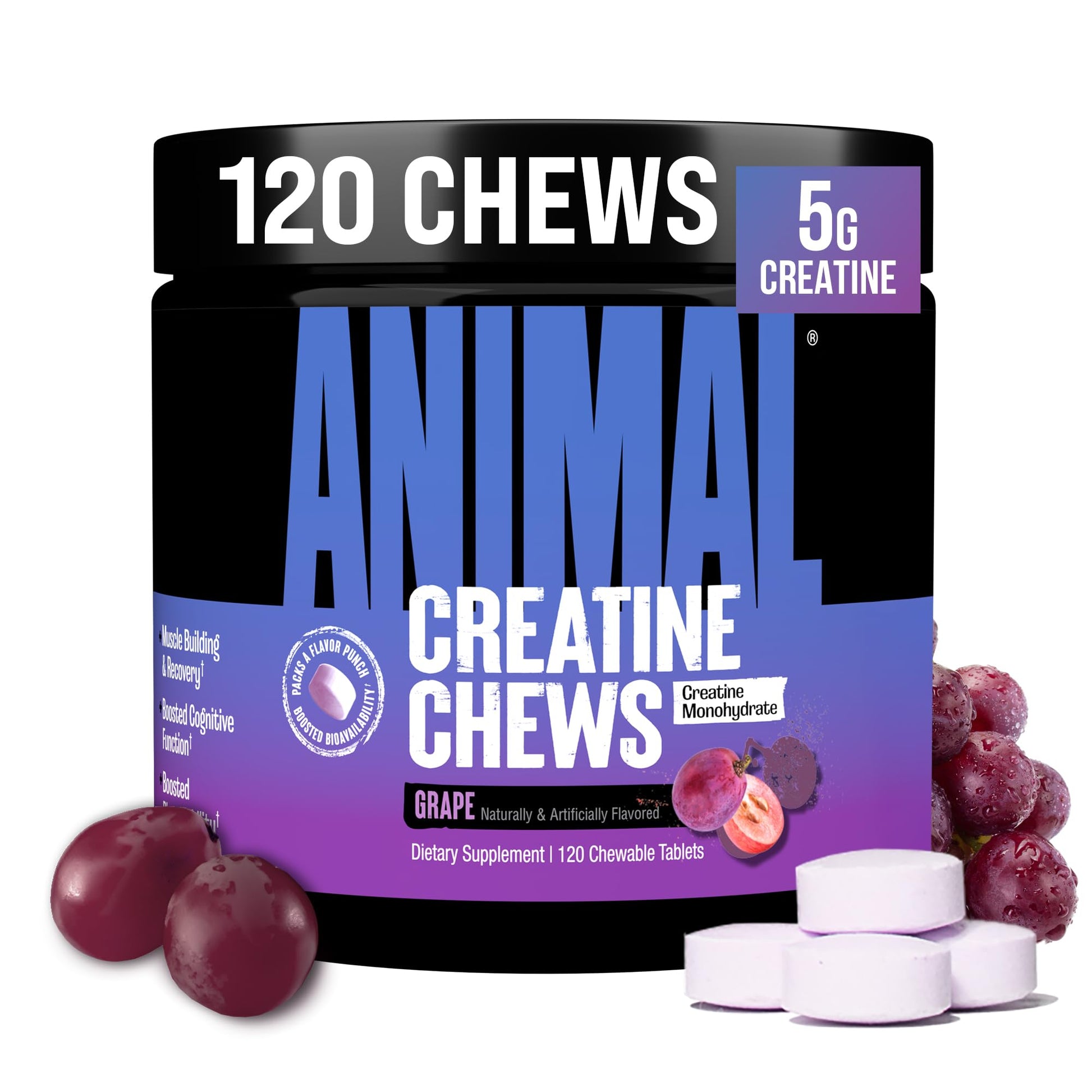 Animal Creatine Chews 5g Creatine Monohydrate, Chewable, 120 Tablets