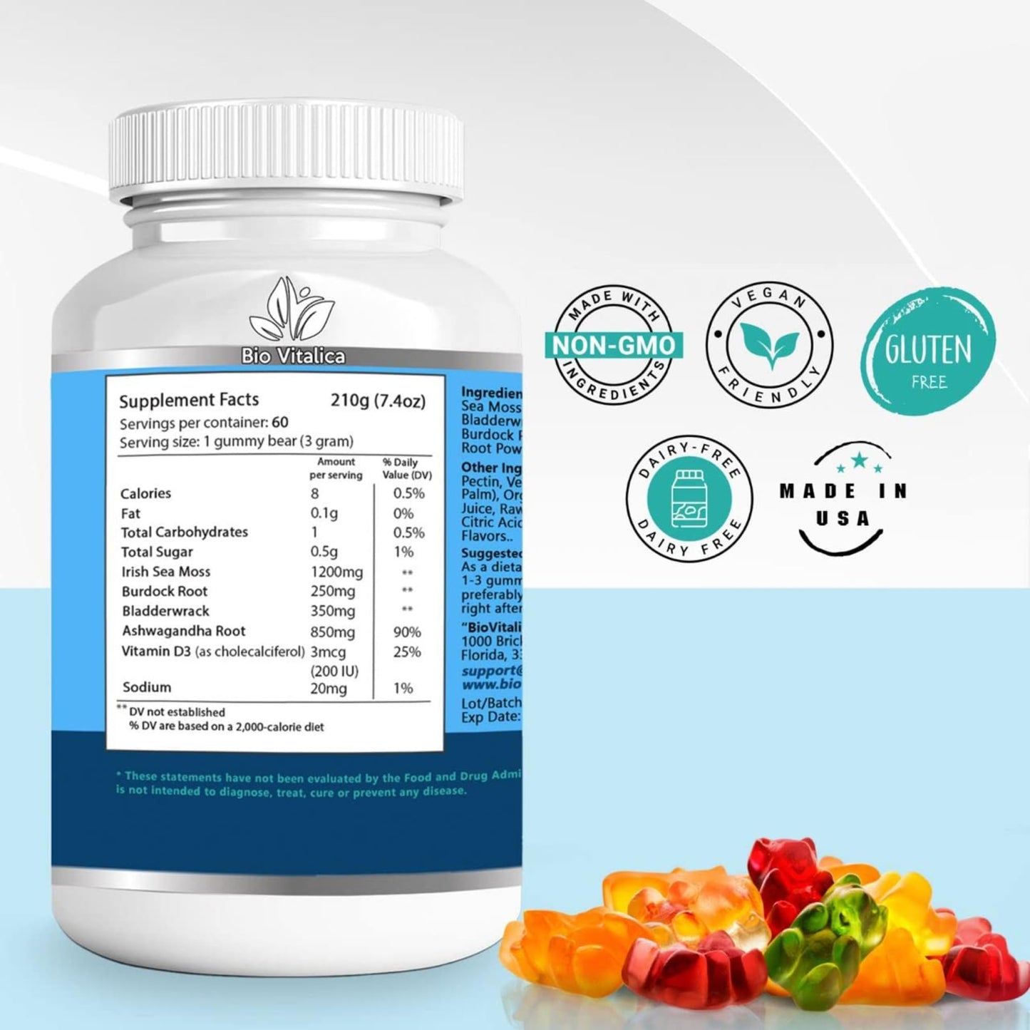BIO VITALICA Sea Moss Ashwagandha Gummies Chewable 240 Count