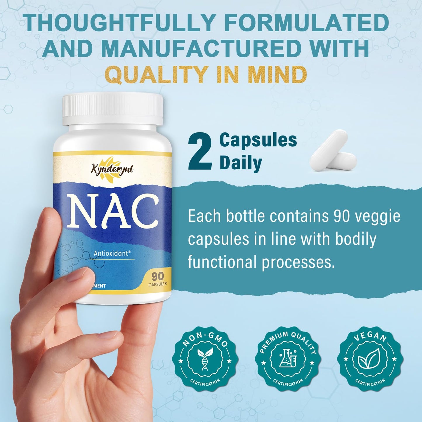 Kynderynl N-Acetyl Cysteine 1000mg Capsules with Milk Thistle & Glutathione, 45-Count