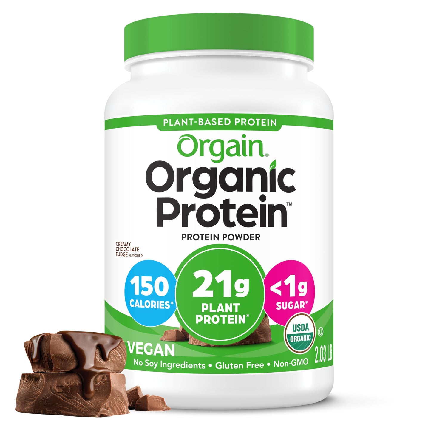 Orgain Organic Vegan 21g Protein Powder, Creamy Chocolate Fudge, 32.4 oz