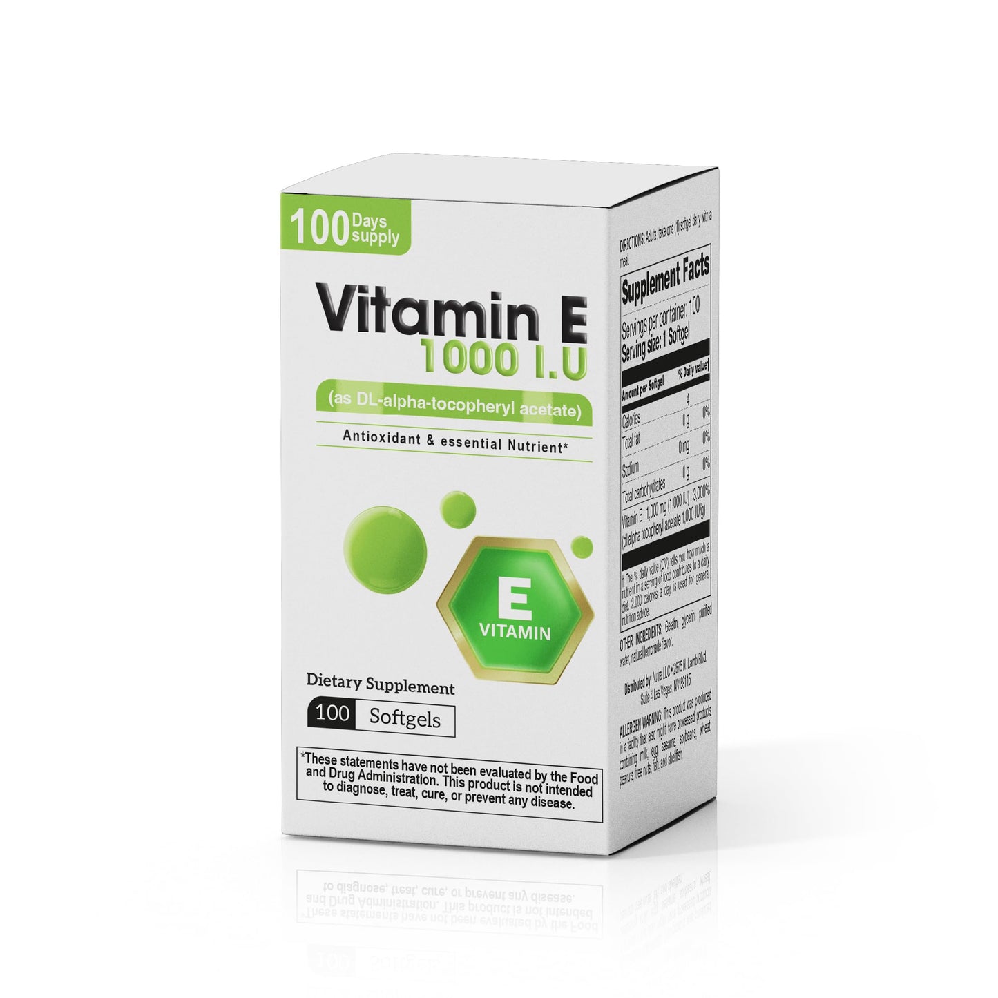 Nutra Nutrition Vitamin E 1000 IU Softgel, 100 Count