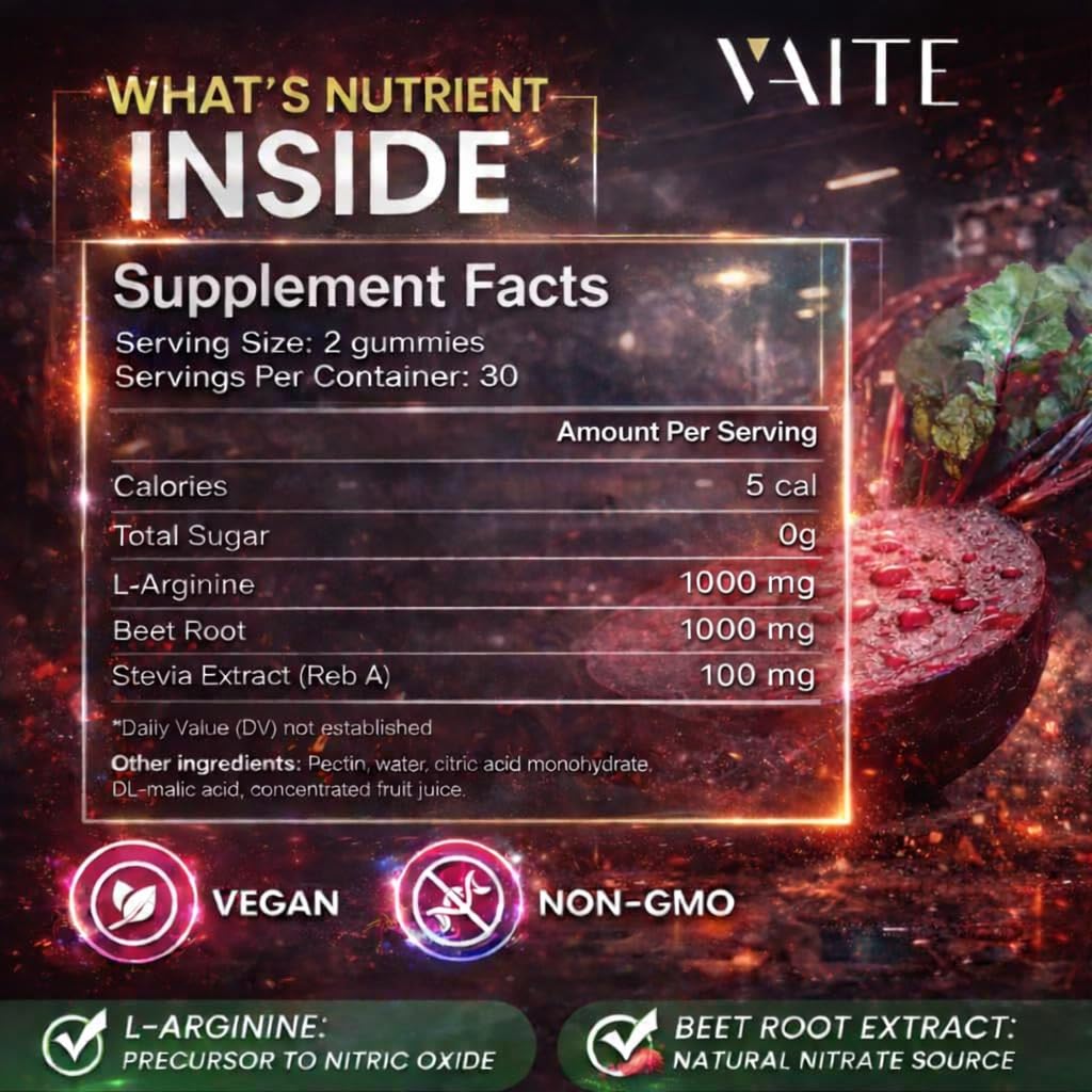 VAITE L-Arginine Supplement Beet Root Gummies Gummy 60 Count