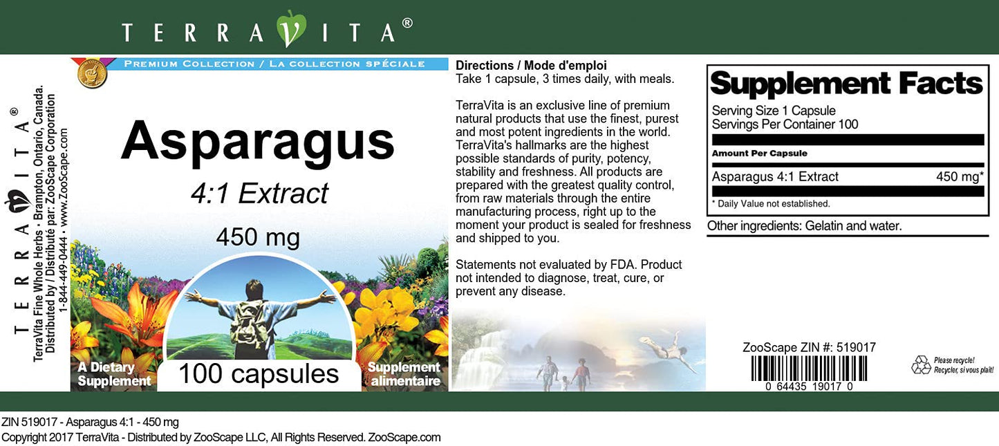 Terravita Asparagus 4:1-450 mg Capsules, 100 Count