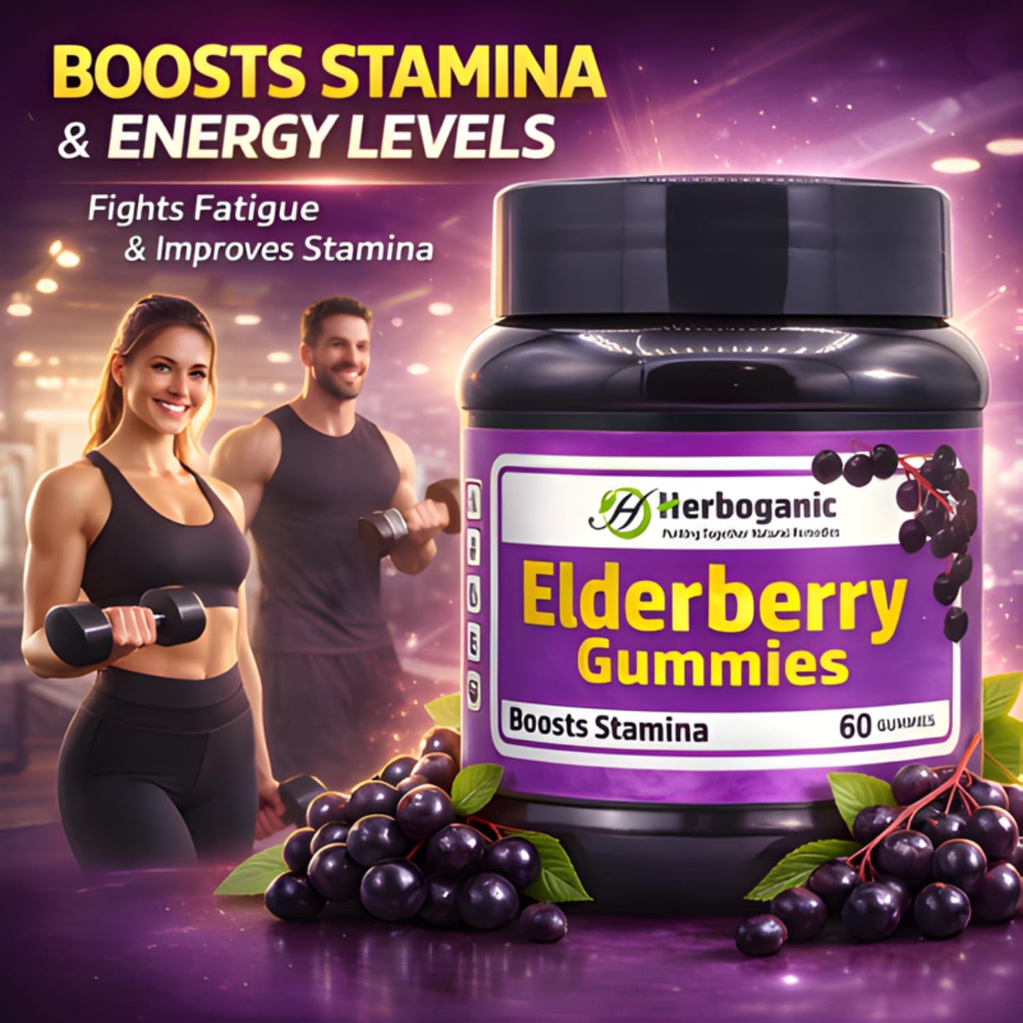 HERBOGANIC Elderberry Gummies 60 Count