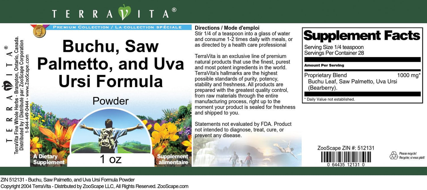 Terravita Prostate Support Powder - Buchu, Saw Palmetto and Uva Ursi, 3 Pack