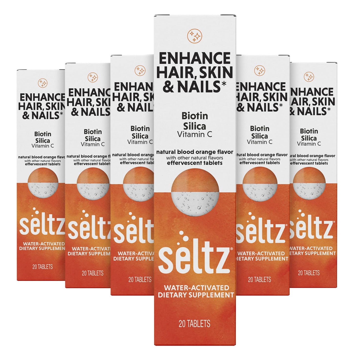 Seltz Enhance Hair, Skin & Nails Effervescent Vitamins with Biotin, Silica & Vitamin C for Beauty & Immune Support, 120 Tablets