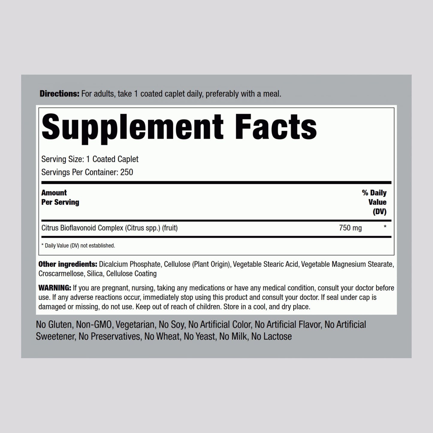 Piping Rock Citrus Bioflavonoids Complex Caplets, 250 Count