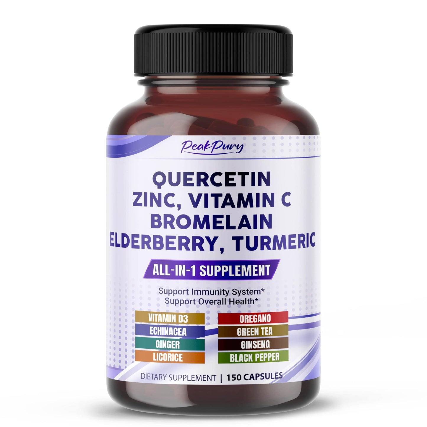 PEAKPURY Quercetin Elderberry Turmeric Vitamin C Zinc 150 Capsules