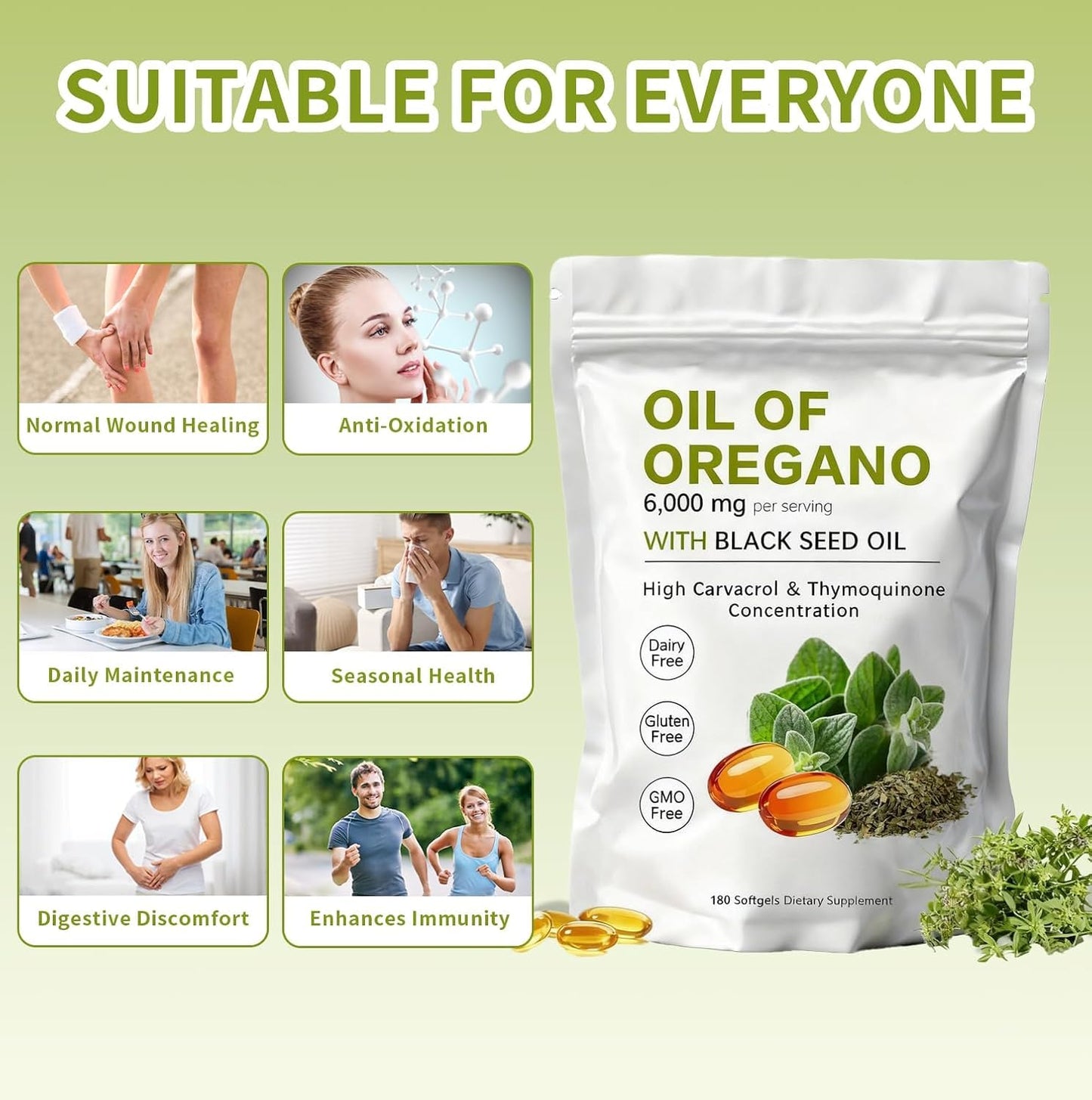 Huuazoi Oregano Oil Softgels Capsule, 180 Count