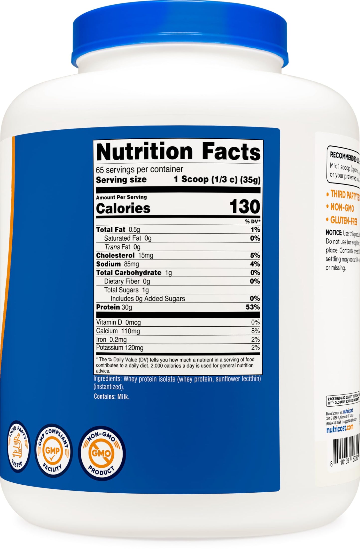 Nutricost Whey Protein Isolate Powder (Unflavored), 5 lb, 80 Servings