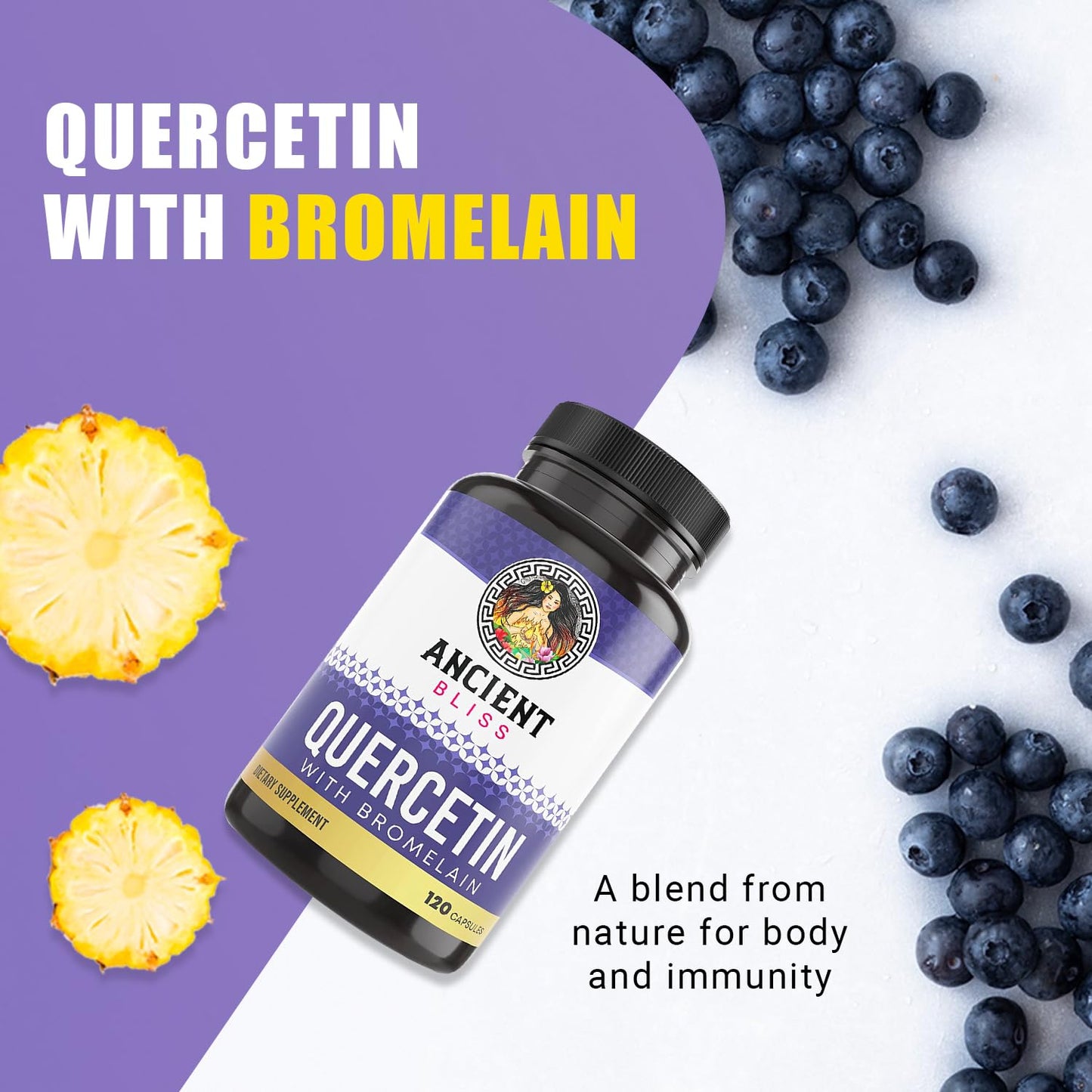 Ancient Bliss Quercetin with Bromelain Capsules, 120 Capsules