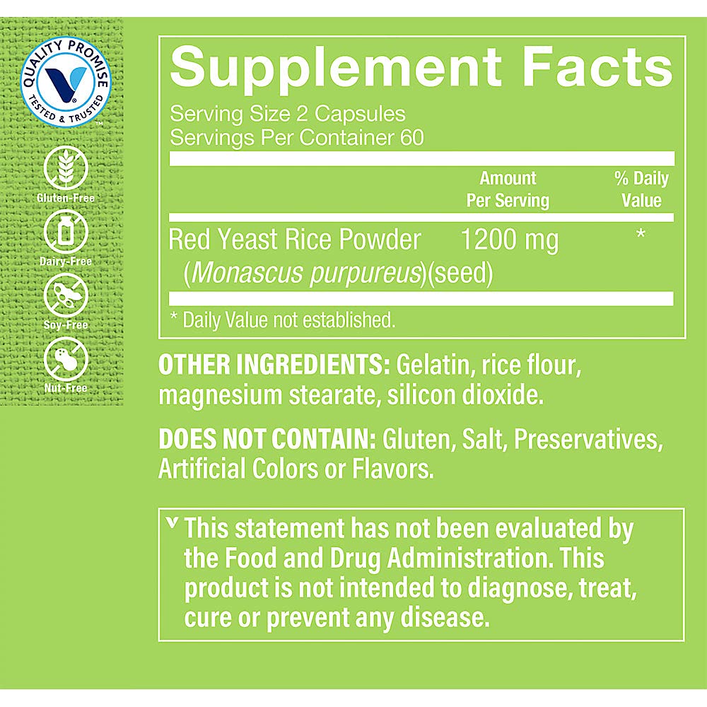 The Vitamin Shoppe Red Yeast Rice 1,200 Capsules 120 Count