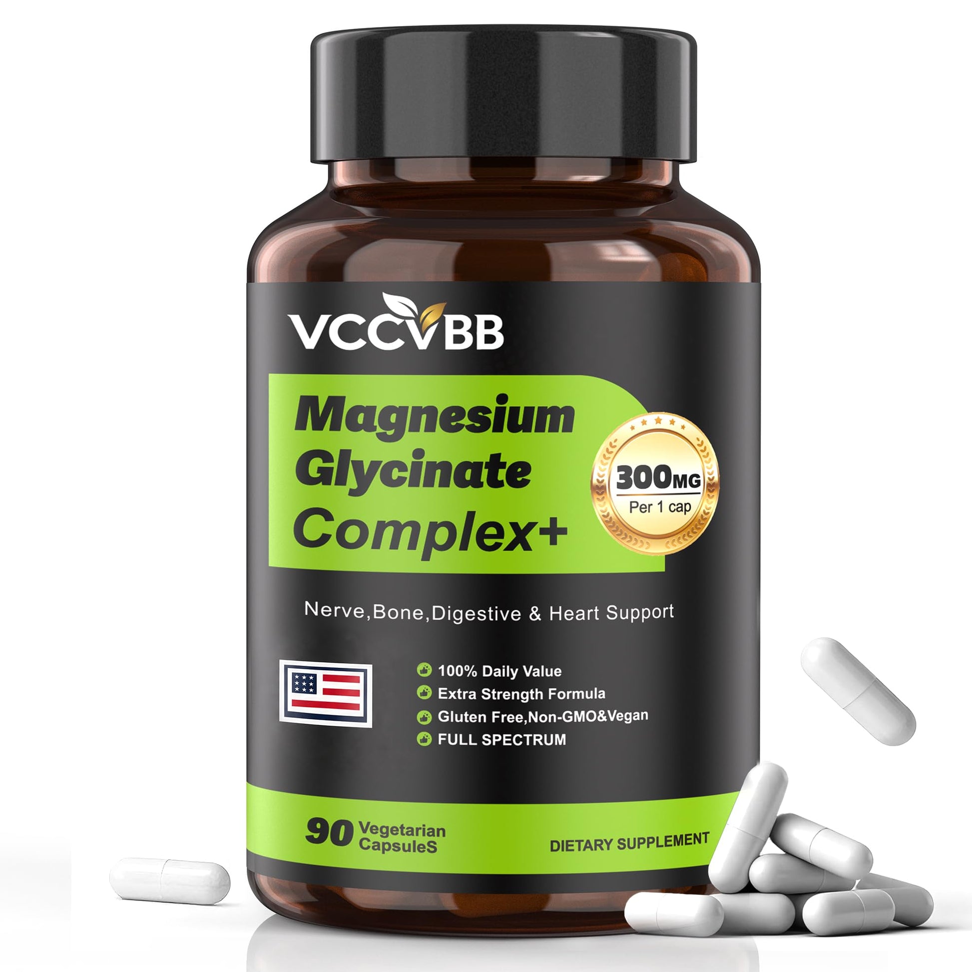 VCCVBB Magnesium Glycinate 300mg Elemental Magnesium Complex, Vegan Capsule, 120 Count