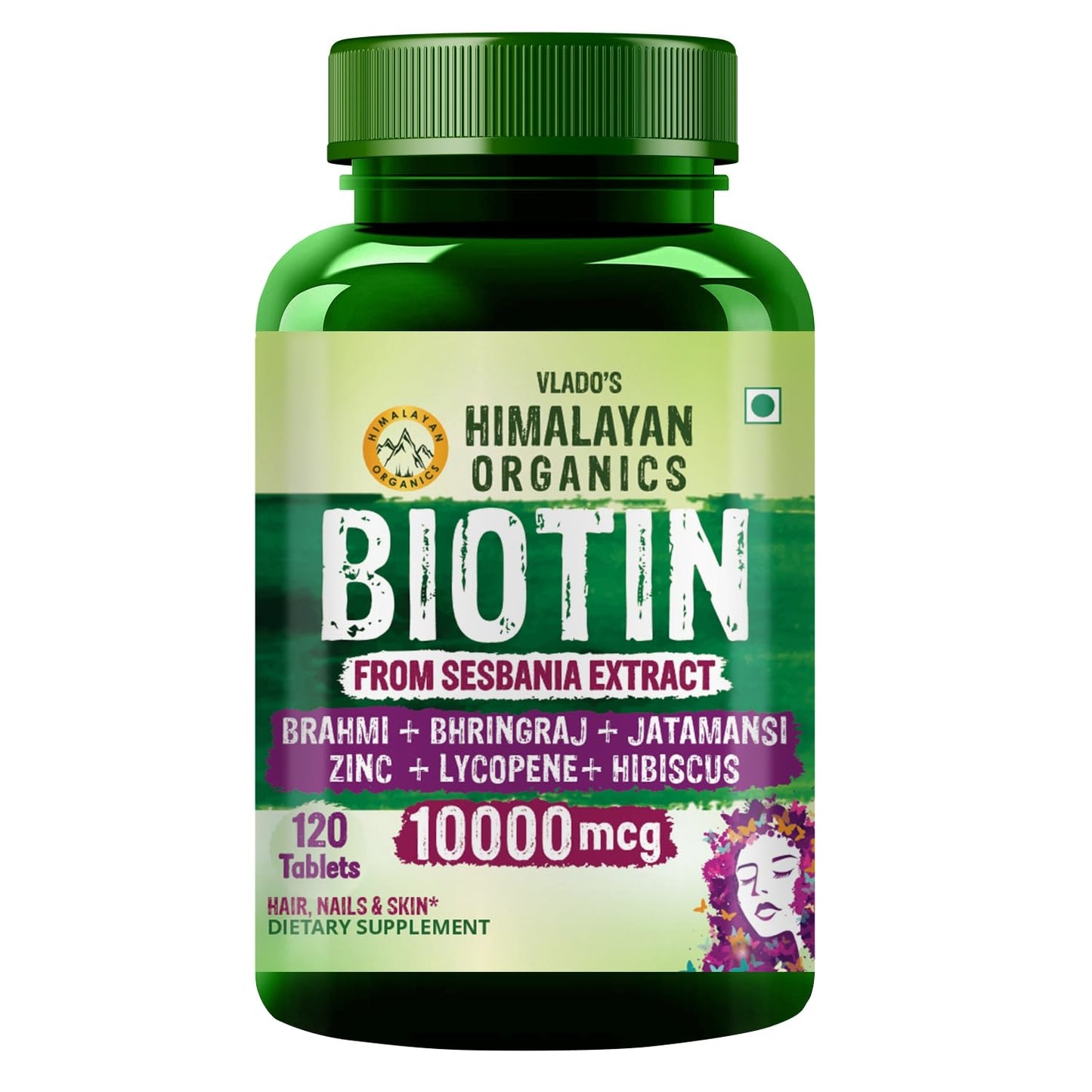 Himalayan Organics Biotin 10000mcg for Hair Growth Tablets, 120 Tablets