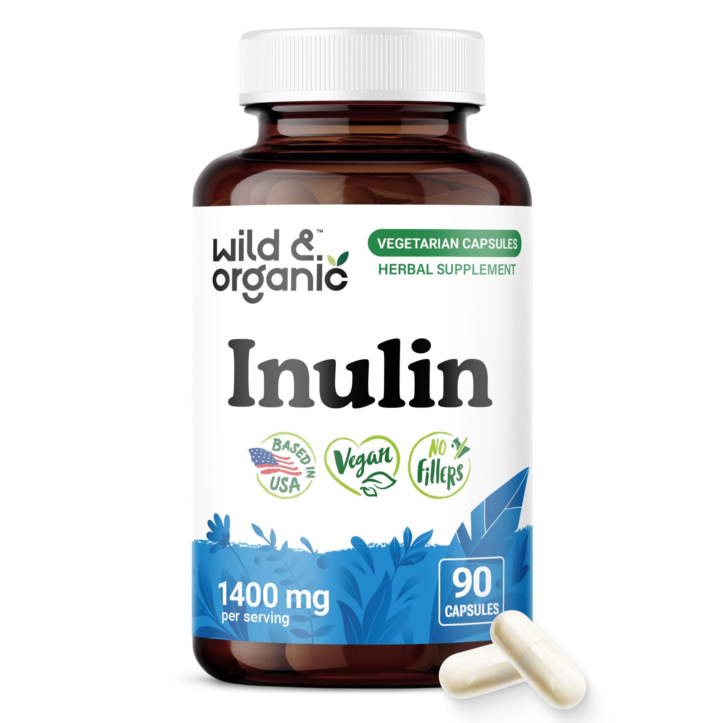 Wild & Organic Inulin Capsules 1400 mg - Digestive Support, 90 Capsules