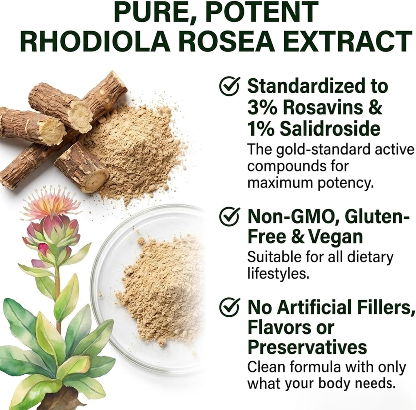 Salvora Organic Rhodiola Rosea Non-GMO Capsules, 60 Count