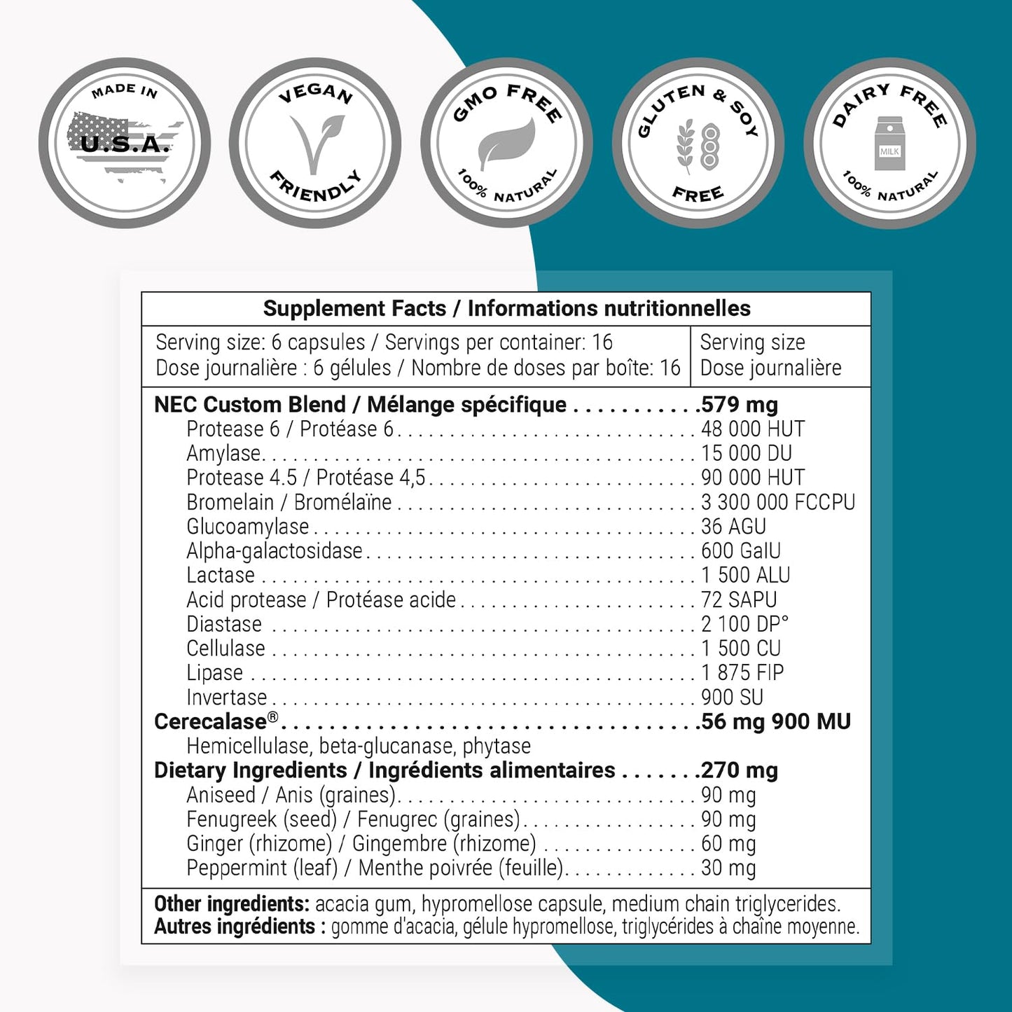 Supersmart Digestive Enzymes 15-in-1 Multi Enzymes Supplement Capsules 100 Count