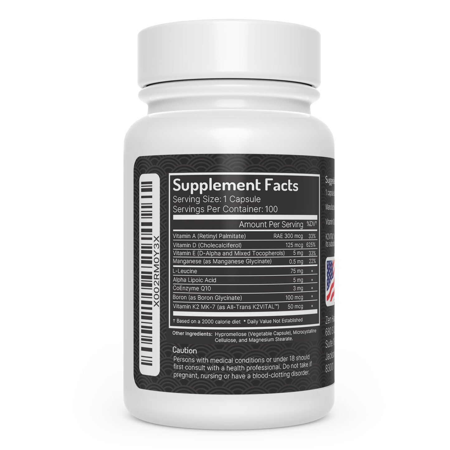 Zen Haus ADK Vitamin Supplement with A, D3, K2 (MK-7 Non-Soy) and E with CoQ10, Boron & Alpha Lipoic Acid Capsules - 100 Count