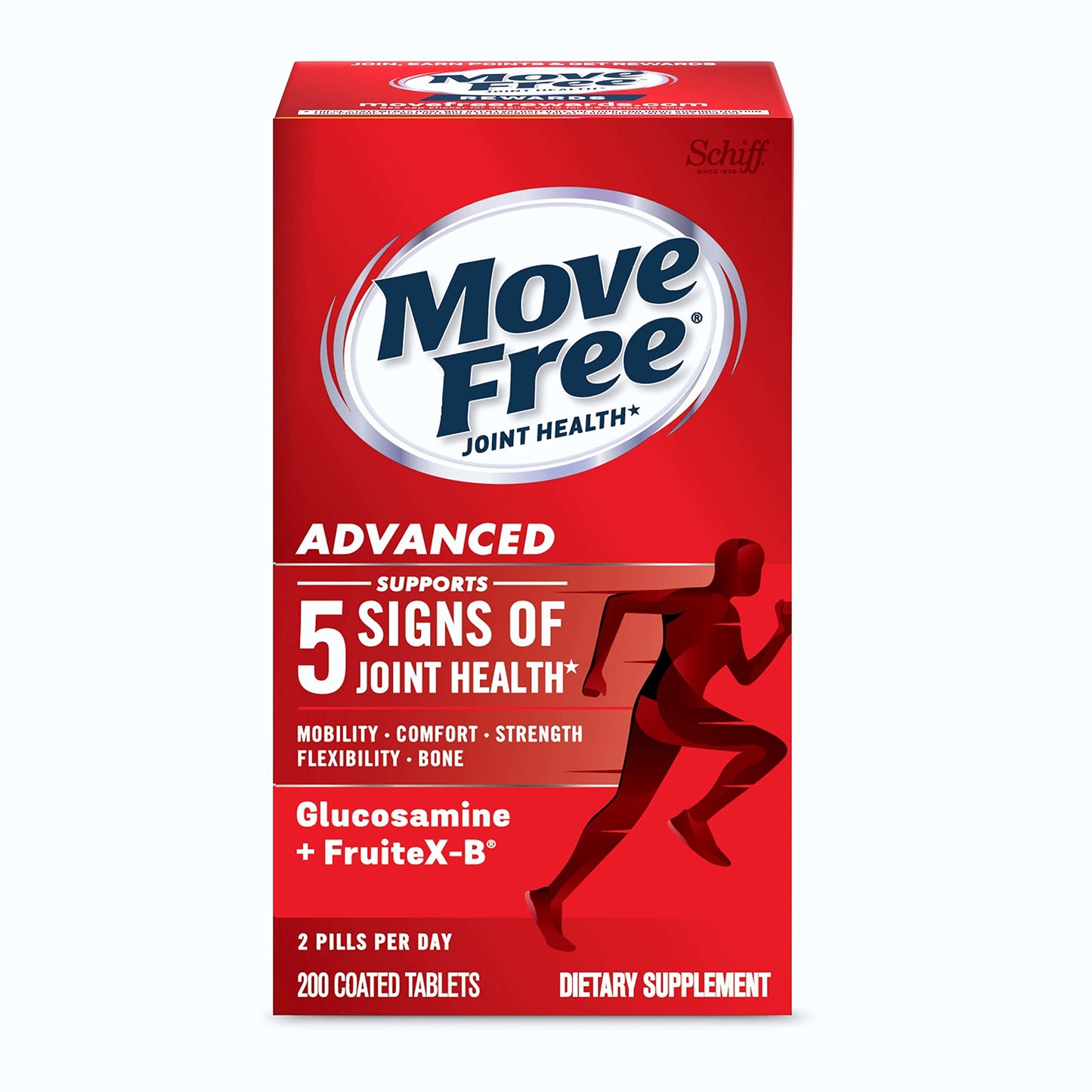 Move Free Advanced Glucosamine Chondroitin + Calcium Fructoborate Joint Support Supplement Tablets, 200 Tablets