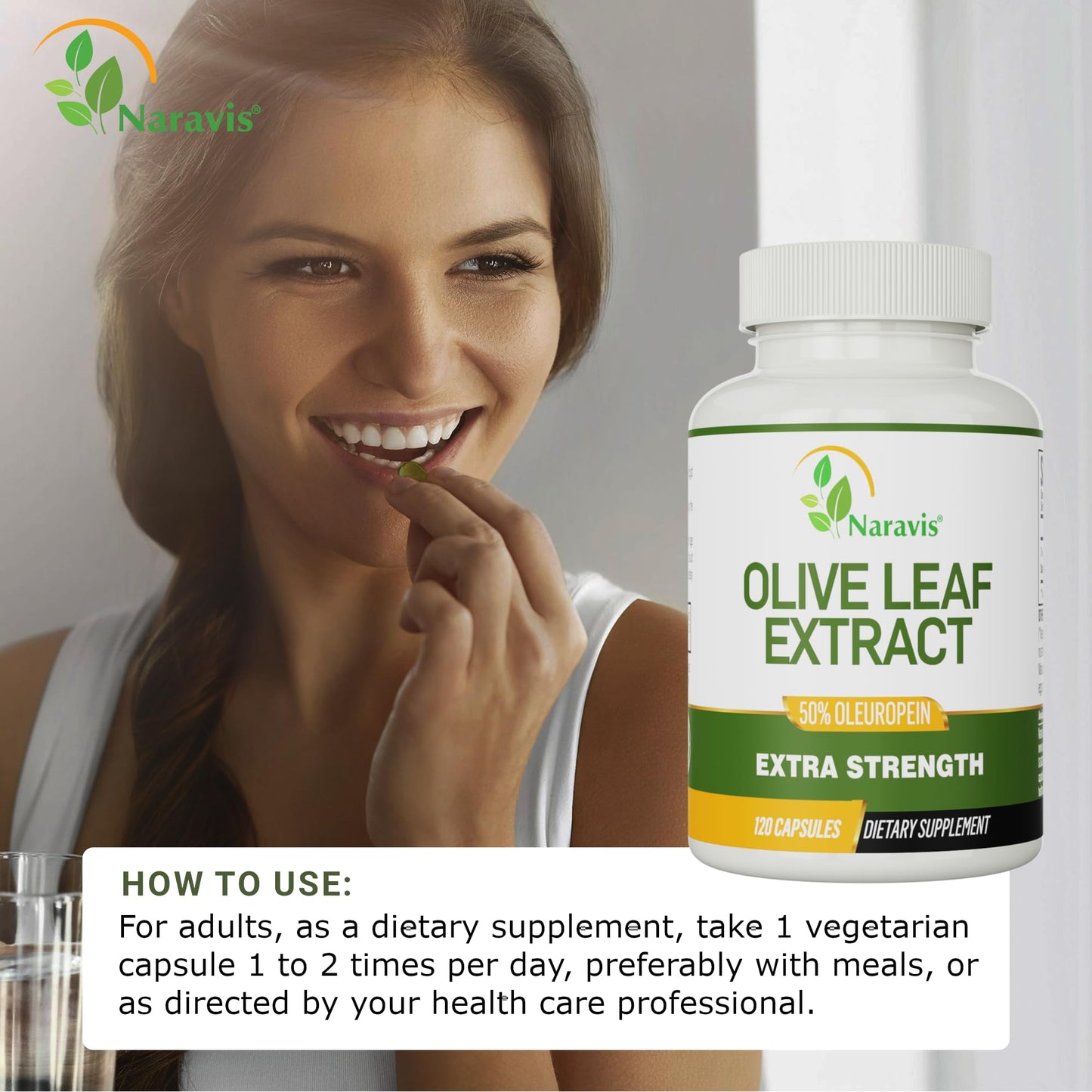 Naravis Olive Leaf Extract 50% Oleuropein Immune Support Capsules 120