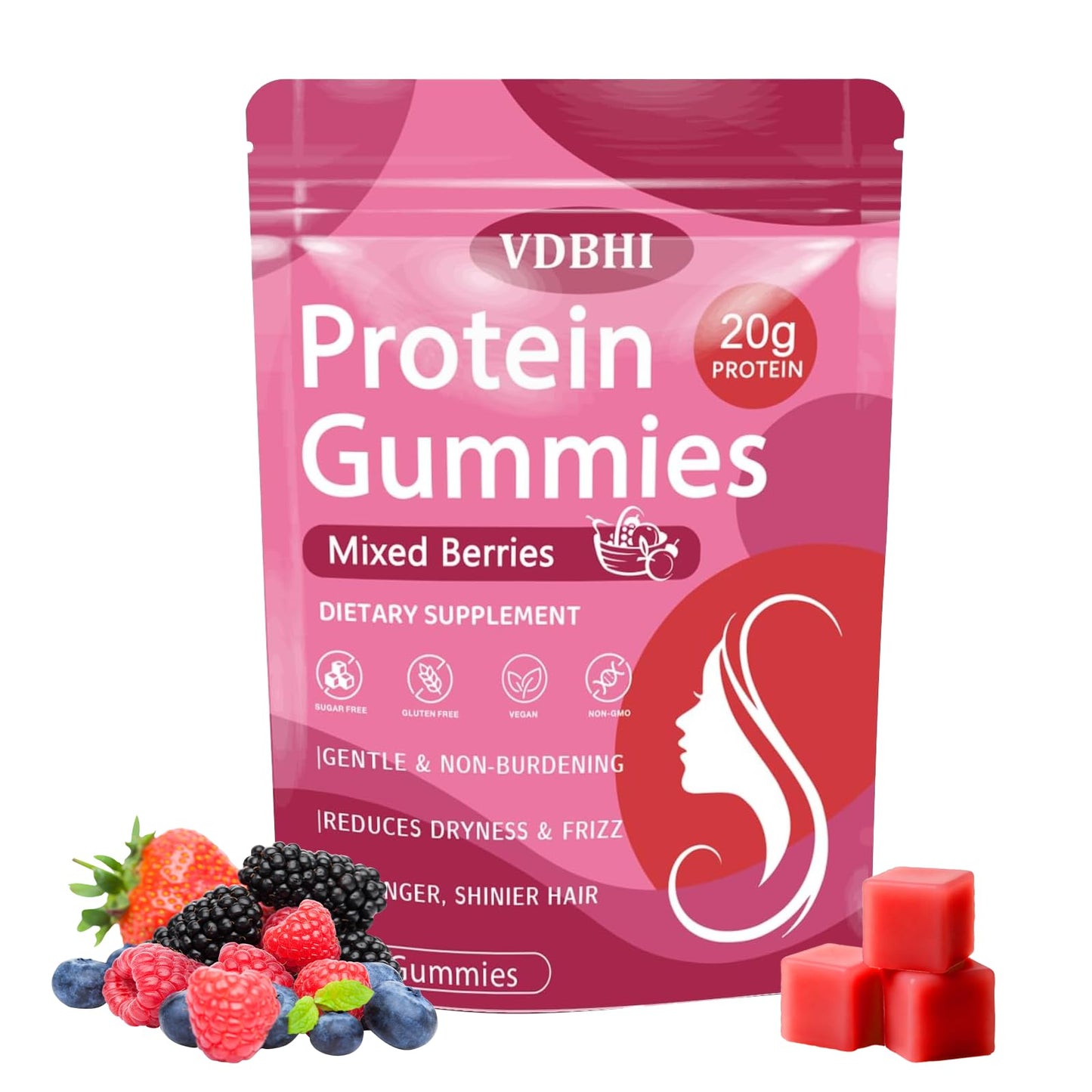 VDBHI Protein Gummies for Women & Men, Mixed Berries, 60 Gummies
