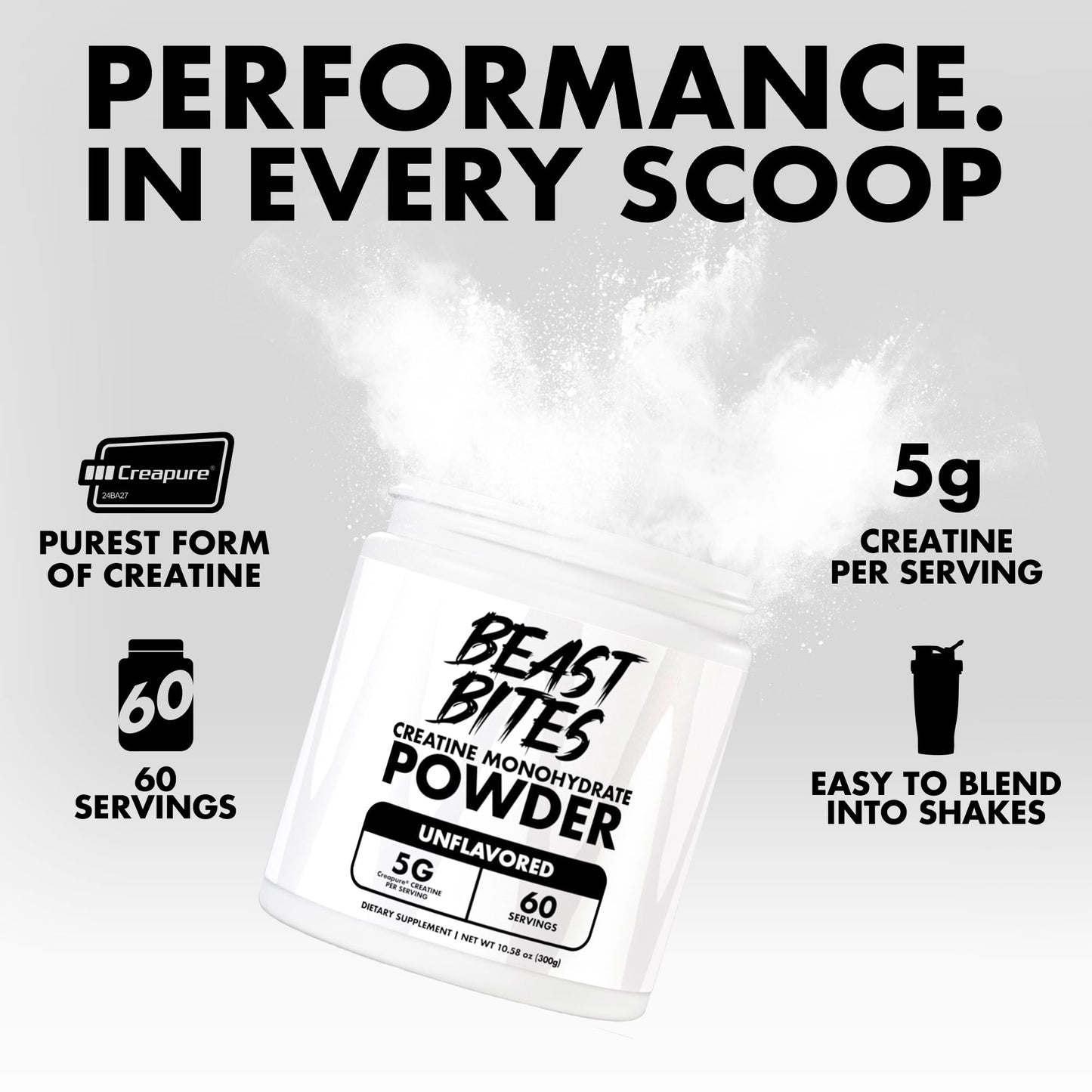 BEAST BITES Creatine Monohydrate Powder, 10.58 oz, 60 Servings