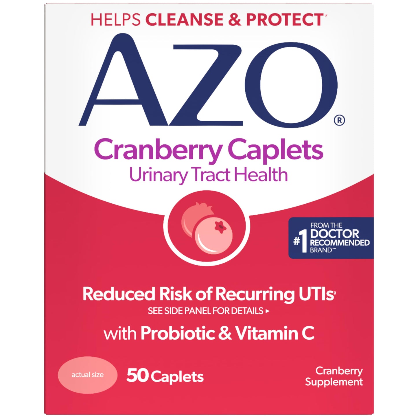 AZO Cranberry Pills for Urinary Tract Health for Women and Men, Adult Cranberry Supplement, Sugar-free, Non-GMO, 50 Caplets