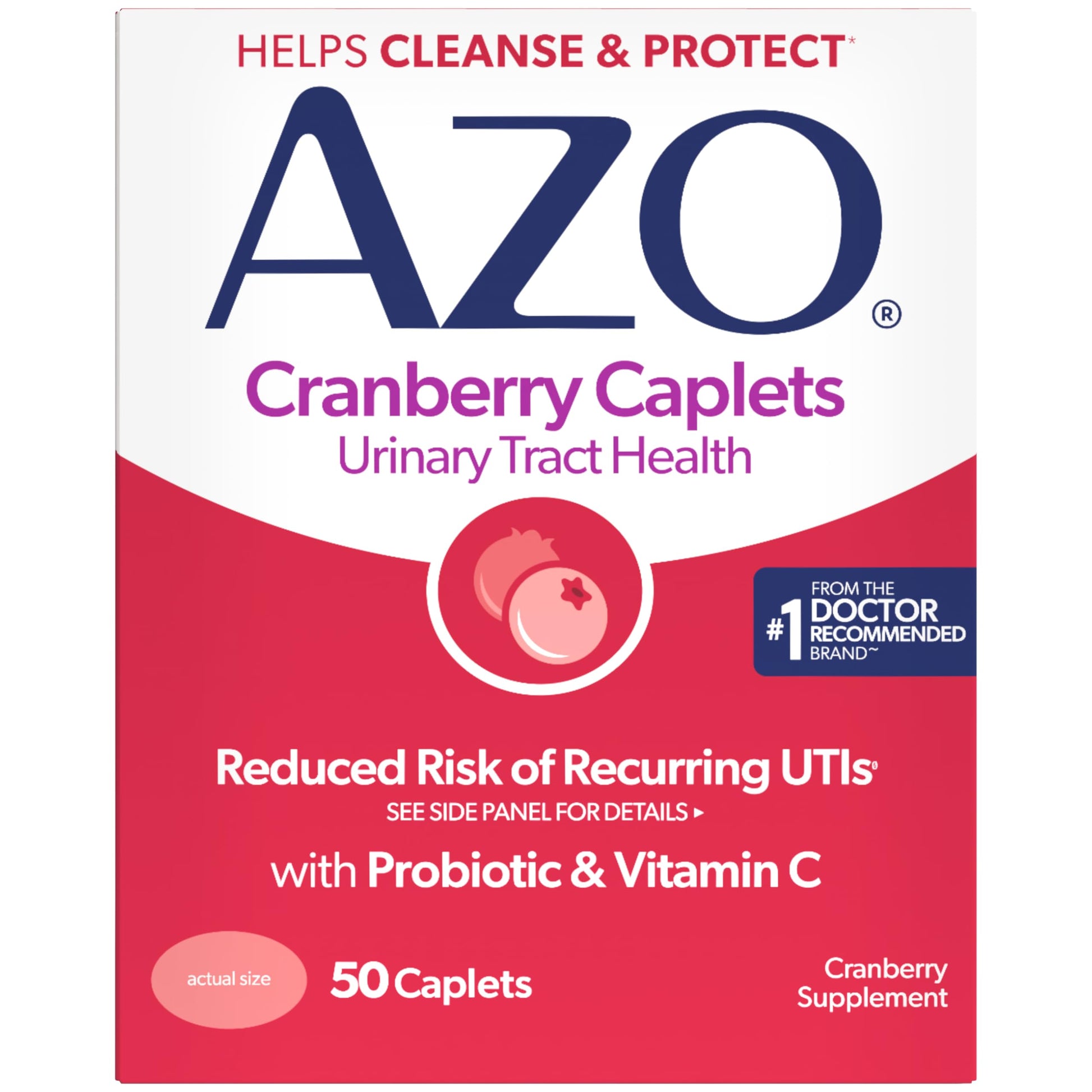 AZO Cranberry Pills for Urinary Tract Health for Women and Men, Adult Cranberry Supplement, Sugar-free, Non-GMO, 50 Caplets