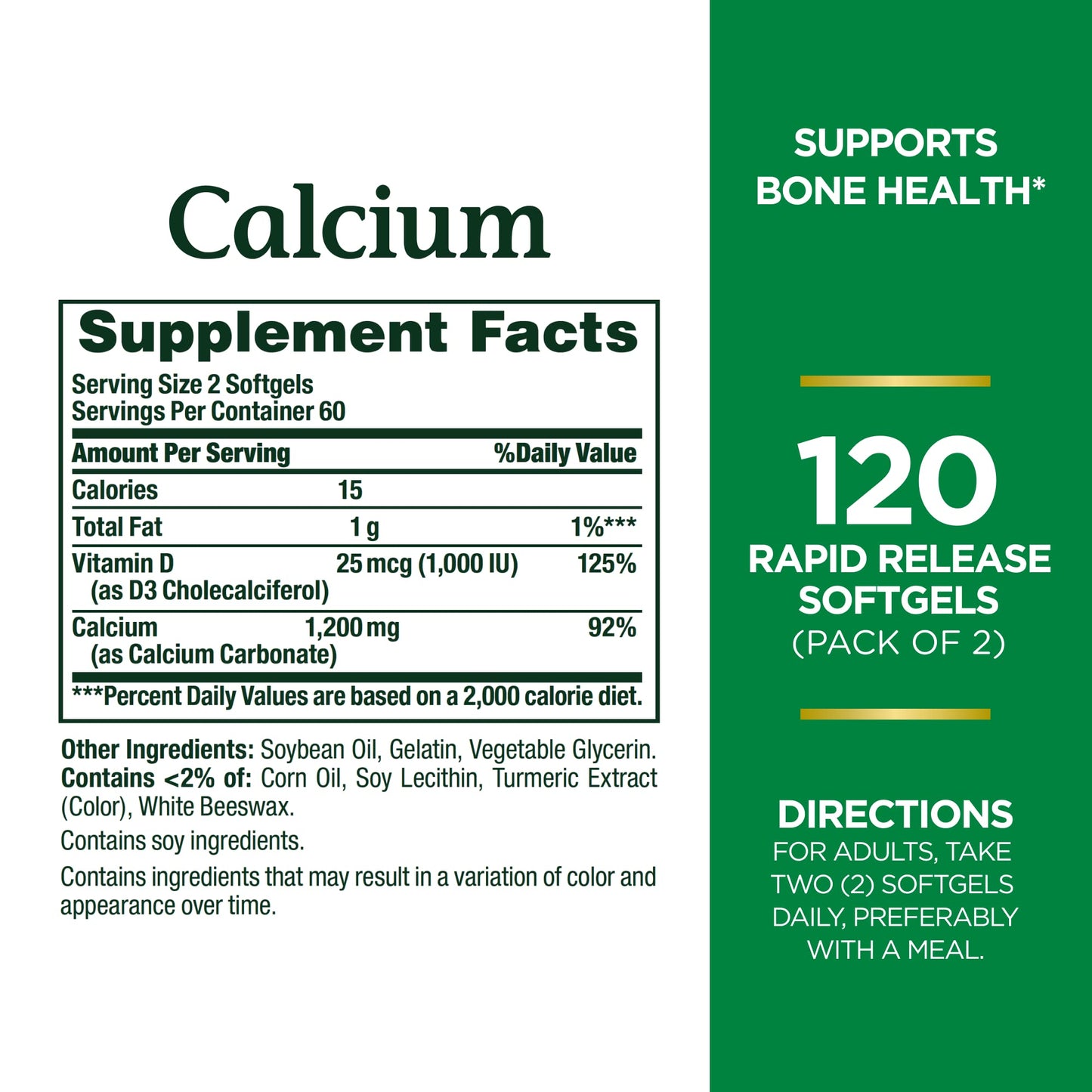 Nature's Bounty Calcium 1200 mg with Vitamin D3 Softgels, Calcium and Vitamin D Supplement, 240 Count