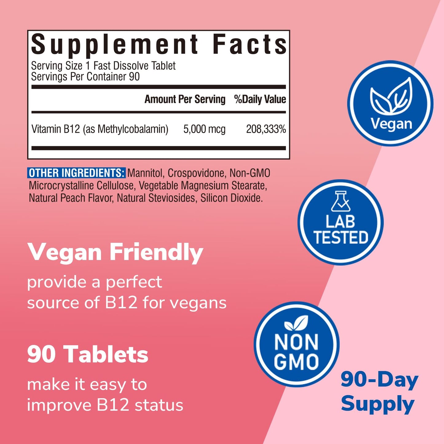 Vitalibre Iron Supplement for Women & Men, 60 Vegan Capsules & Vitamin B12 Sublingual 5000 mcg, 90 Fast Dissolve Mini Tablets 150