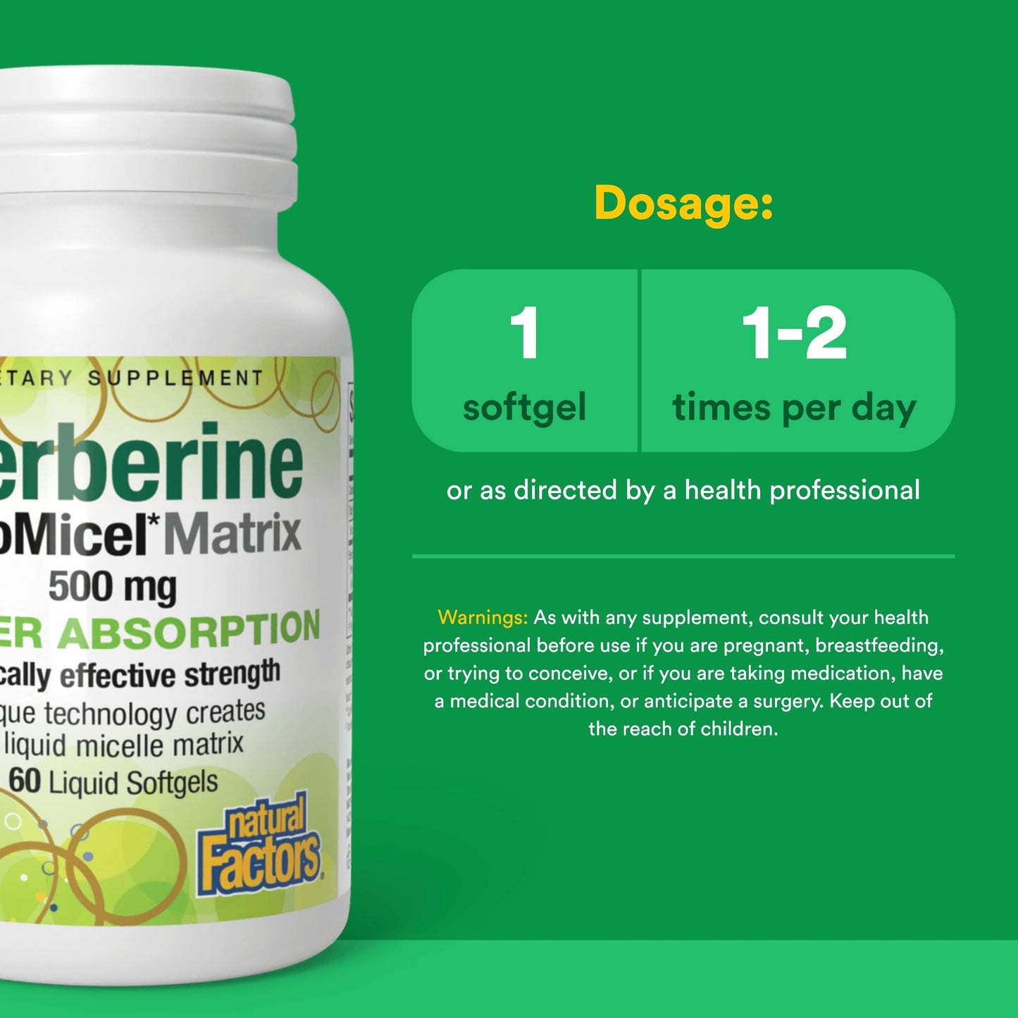 Natural Factors Berberine LipoMicel Matrix Softgels, 60 Count