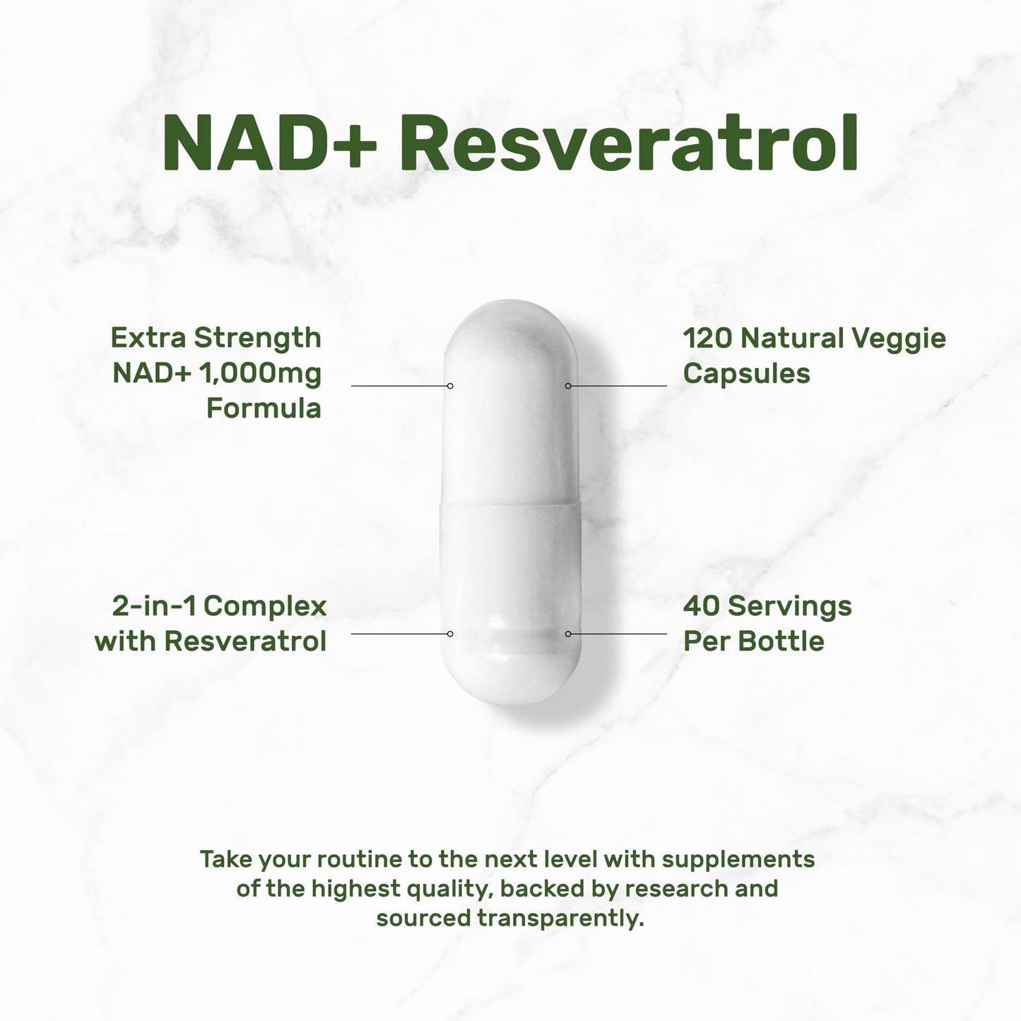 DEAL SUPPLEMENT NAD+ Resveratrol Supplement 1,000mg Per Serving 120 Capsules